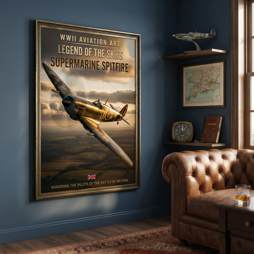 Spitfire poster print — RAF fighter plane, Battle of Britain, archival matte art print 300dpi