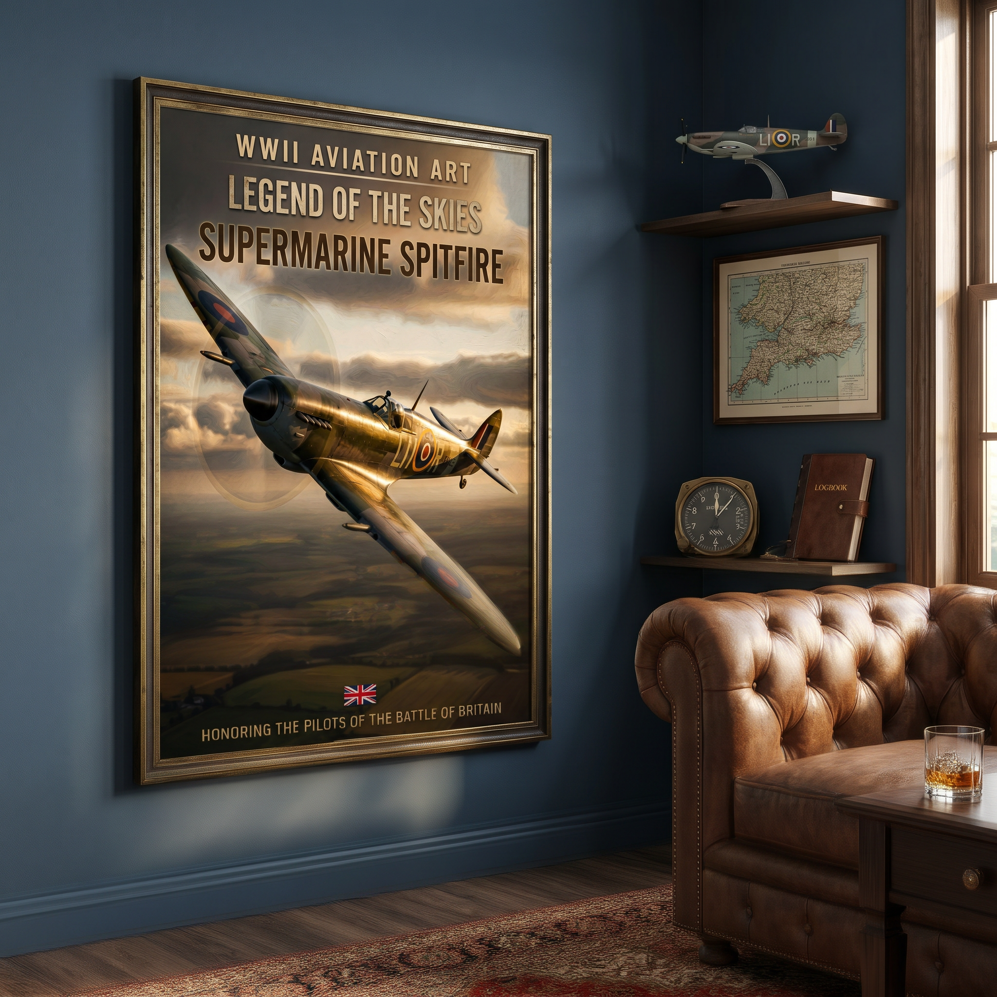 Spitfire poster print — RAF fighter plane, Battle of Britain, archival matte art print 300dpi