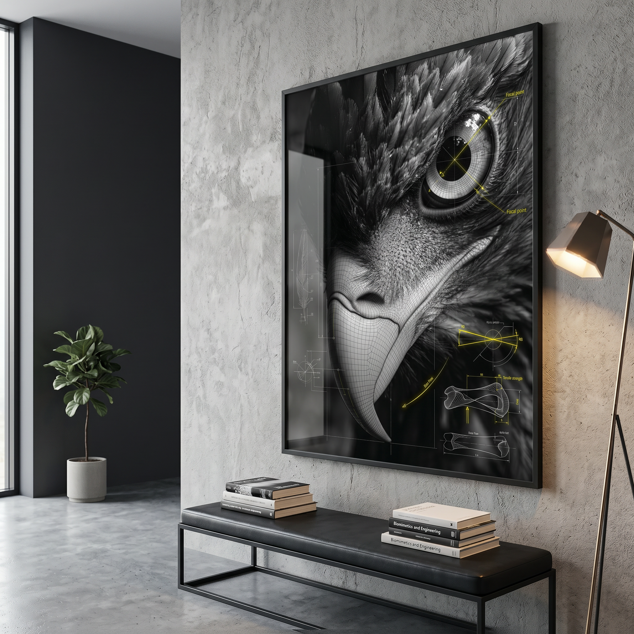 An eye that watches back — eagle blueprint wall art for spaces that hold their own energy