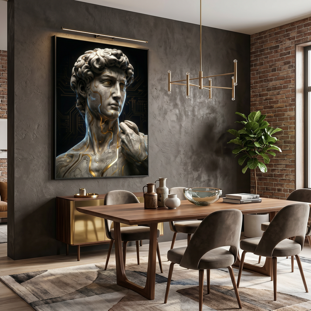 Cyberpunk Decor Wall Art – Greek David Statue Print, Gaming Room & Dark Academia Poster AffinityArts