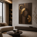 Chocolate brown canvas print faux gold texture wall art gallery wrap, moody sphere circle design for rich home décor.