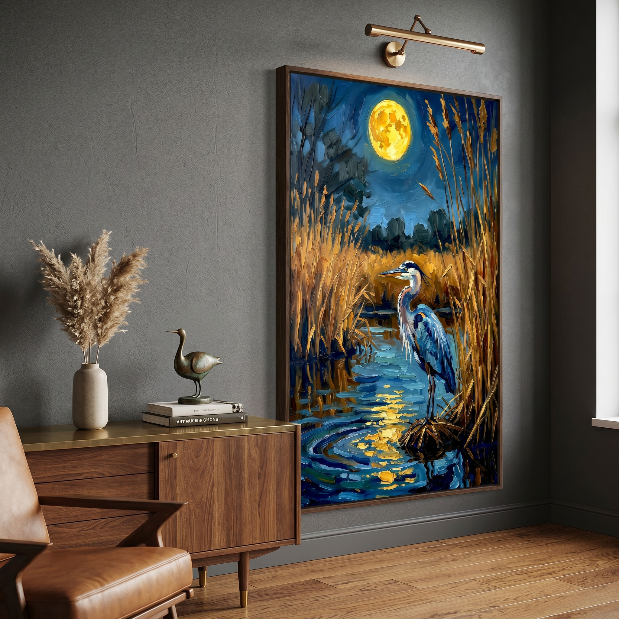 A bird that doesn't move — wildlife wall art print with the patience and weight of a long, still evening.