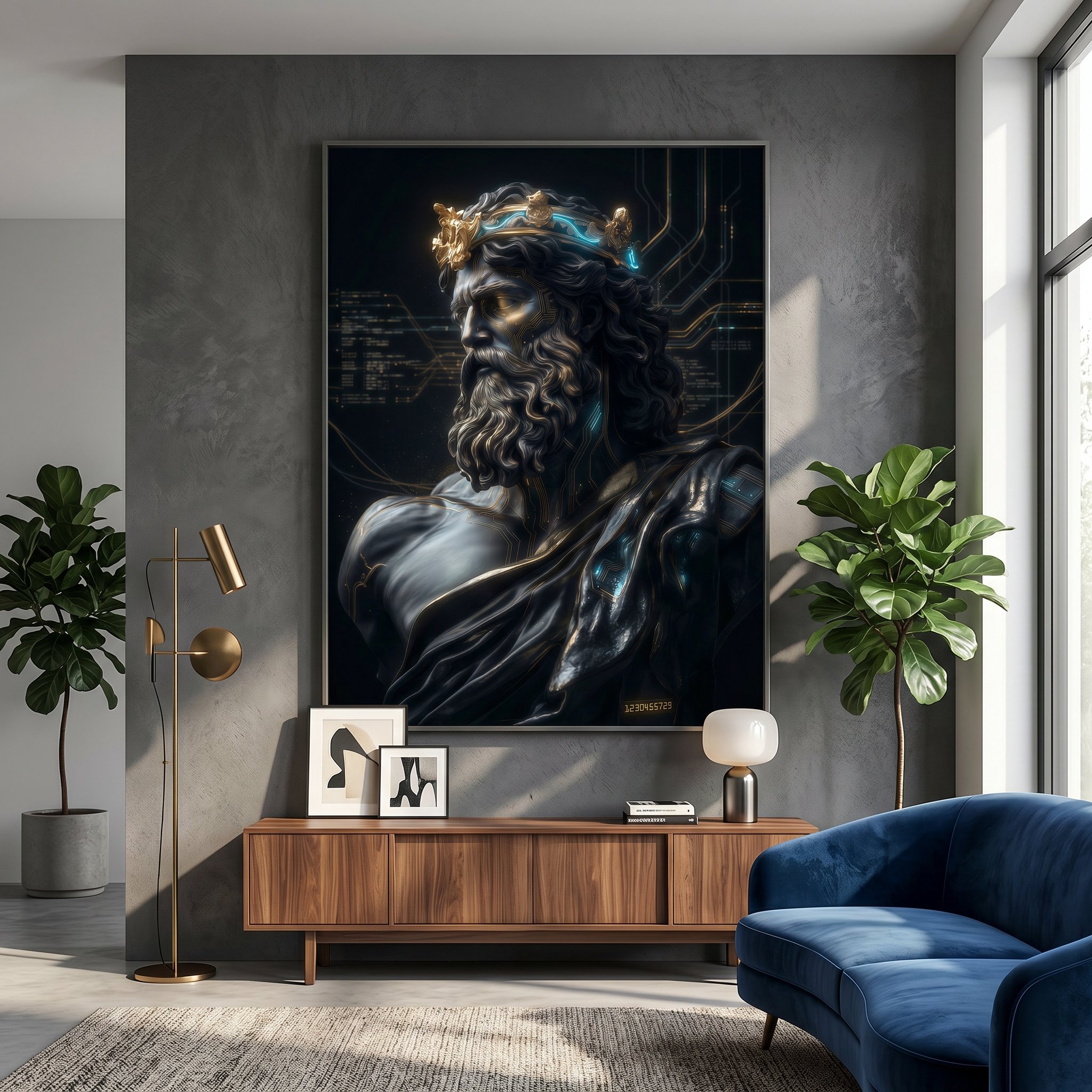 Cyberpunk Zeus Statue Poster – Dark Academia Mythology Wall Art Print AffinityArts