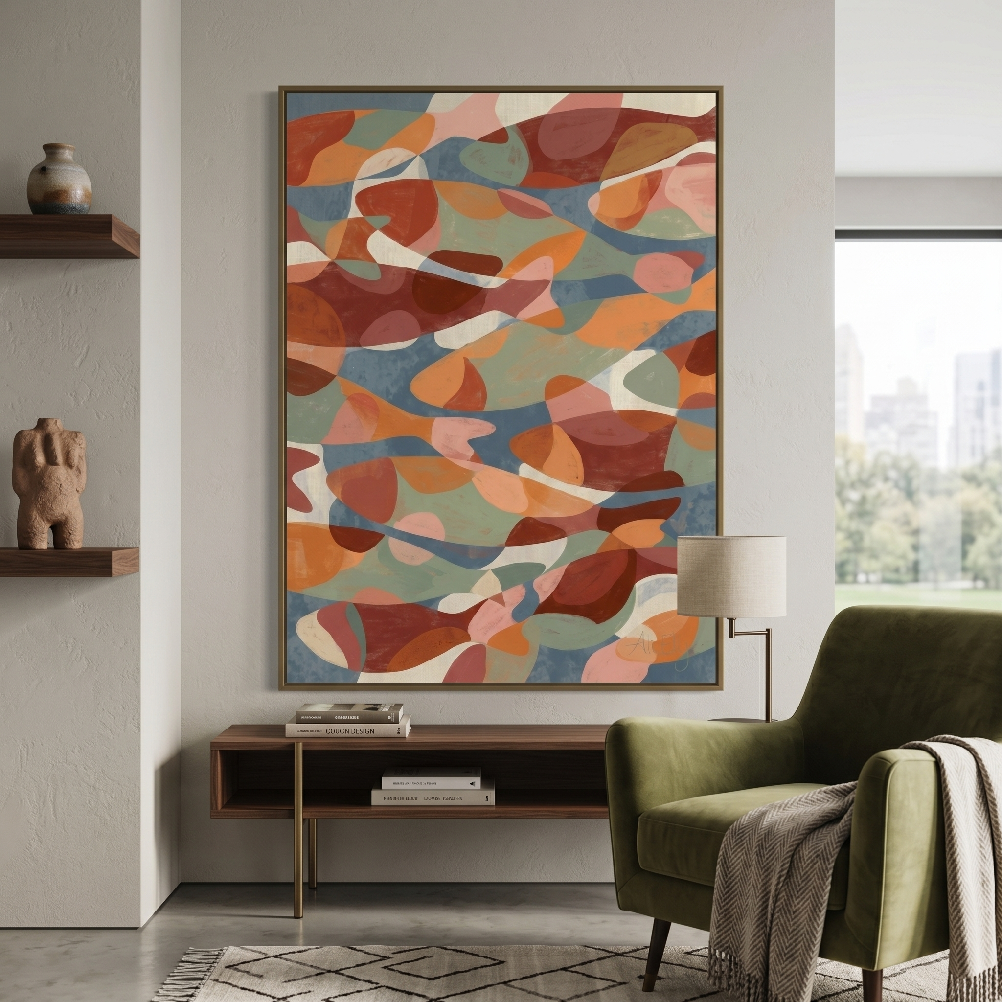 Fish wall art poster — boho abstract fish painting, earthy tones, archival print, digital download available