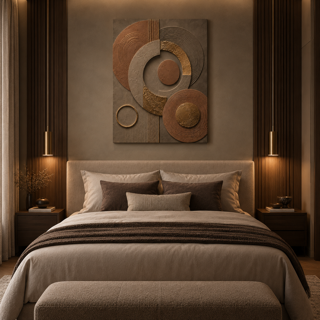 Terracotta canvas print faux gold texture wall art gallery wrap, warm earthy circle design for cozy home décor