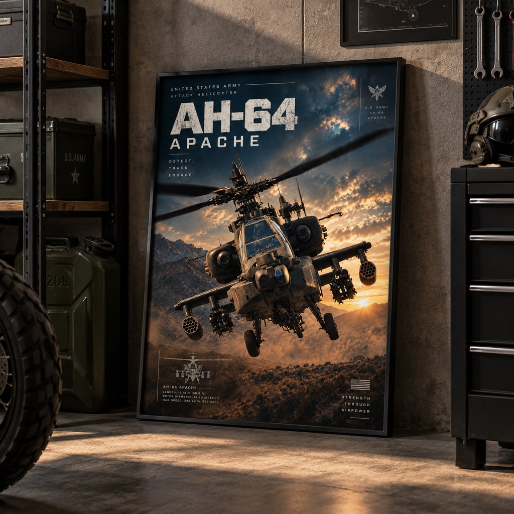 AH-64 Apache helicopter poster printed on premium matte paper