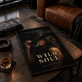 Cowgirl portrait poster “Wild Soul” with a woman in a black cowboy hat and a trail of cigarette smoke