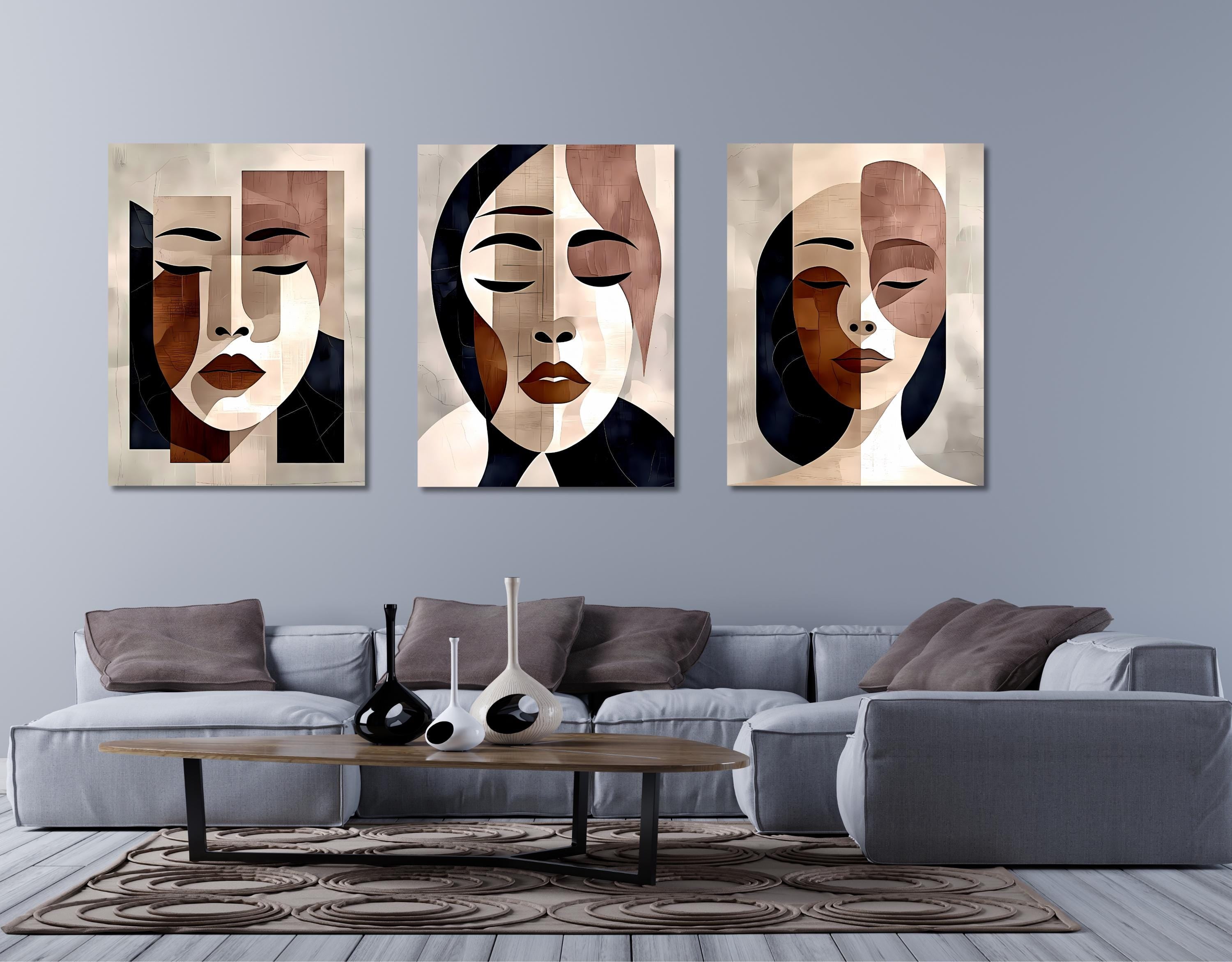 Minimalist Face Art Set: Abstract Woman Portrait, Modern Boho Decor AffinityArts