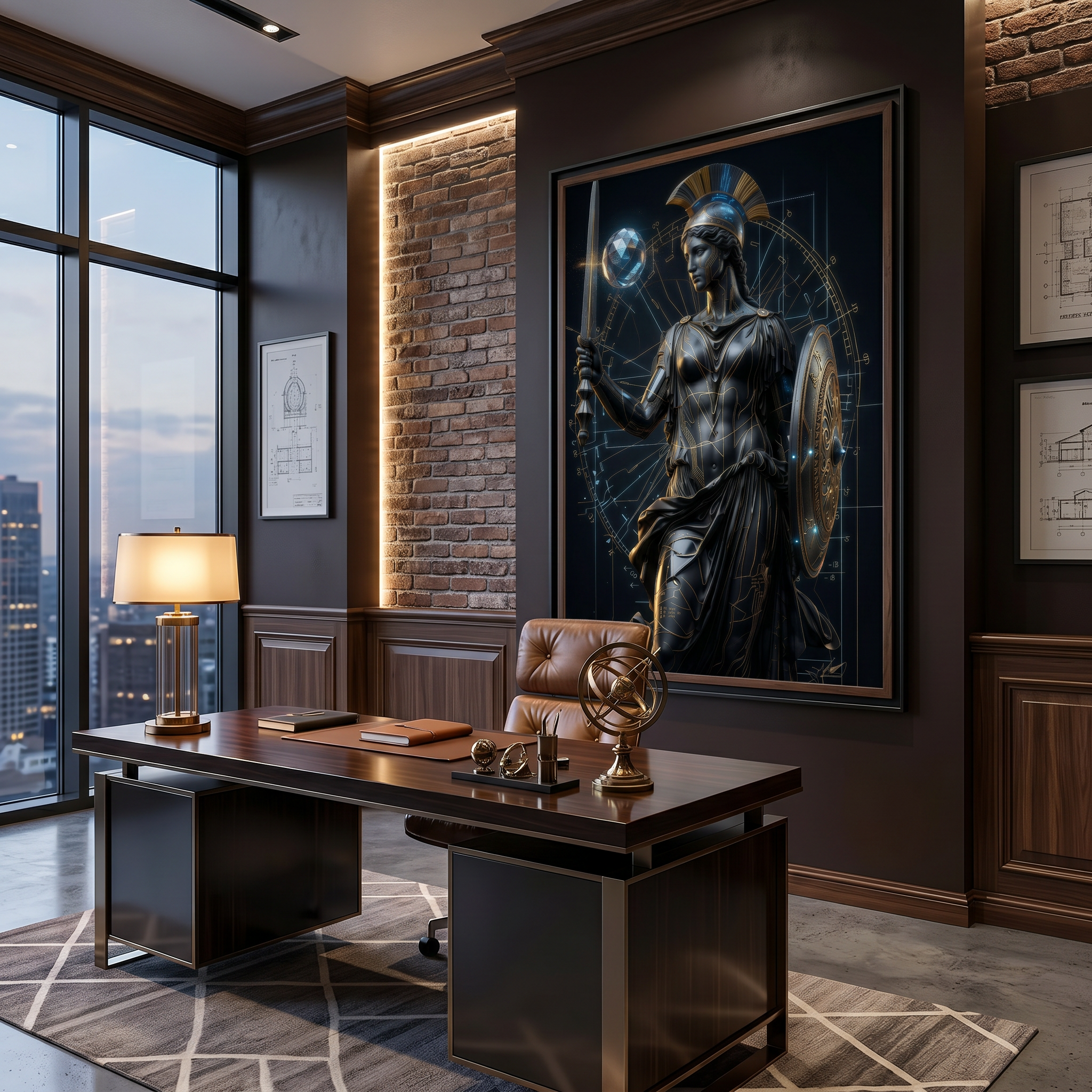 home office wall decor athena wall art cyberpunk goddess print setup