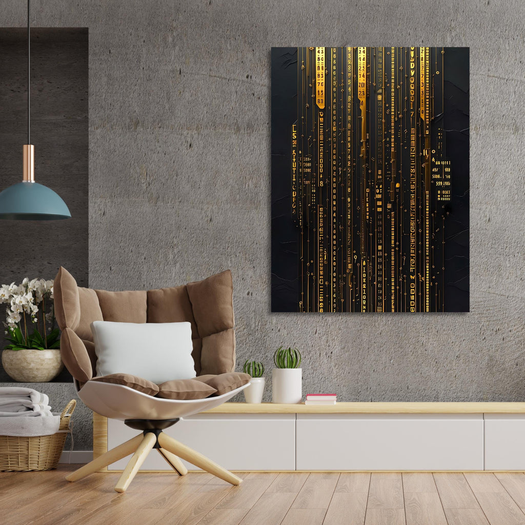 Cyberpunk Circuit Wall Art - Futuristic Gold Digital Code Canvas Print AffinityArts