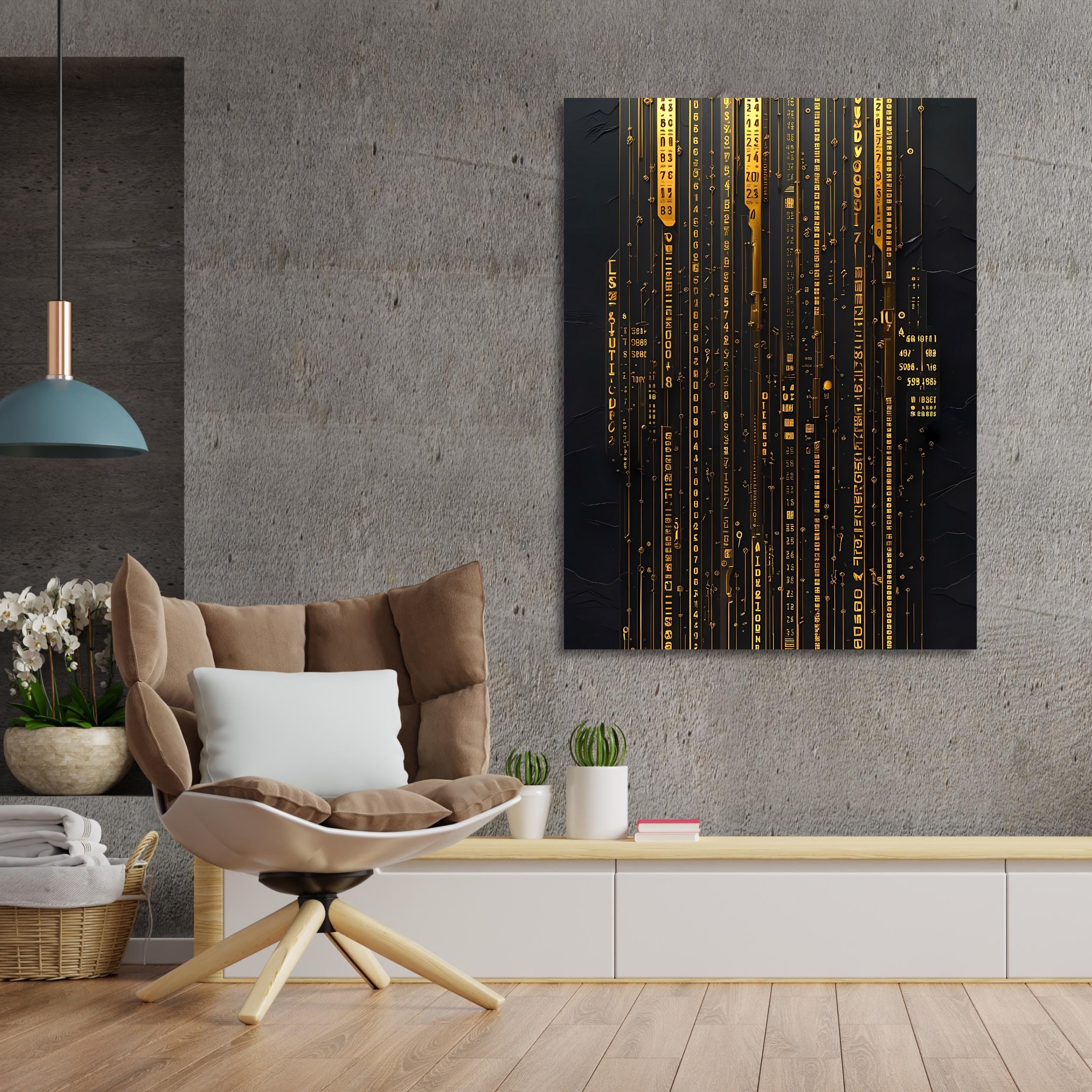 Cyberpunk Circuit Wall Art - Futuristic Gold Digital Code Canvas Print AffinityArts