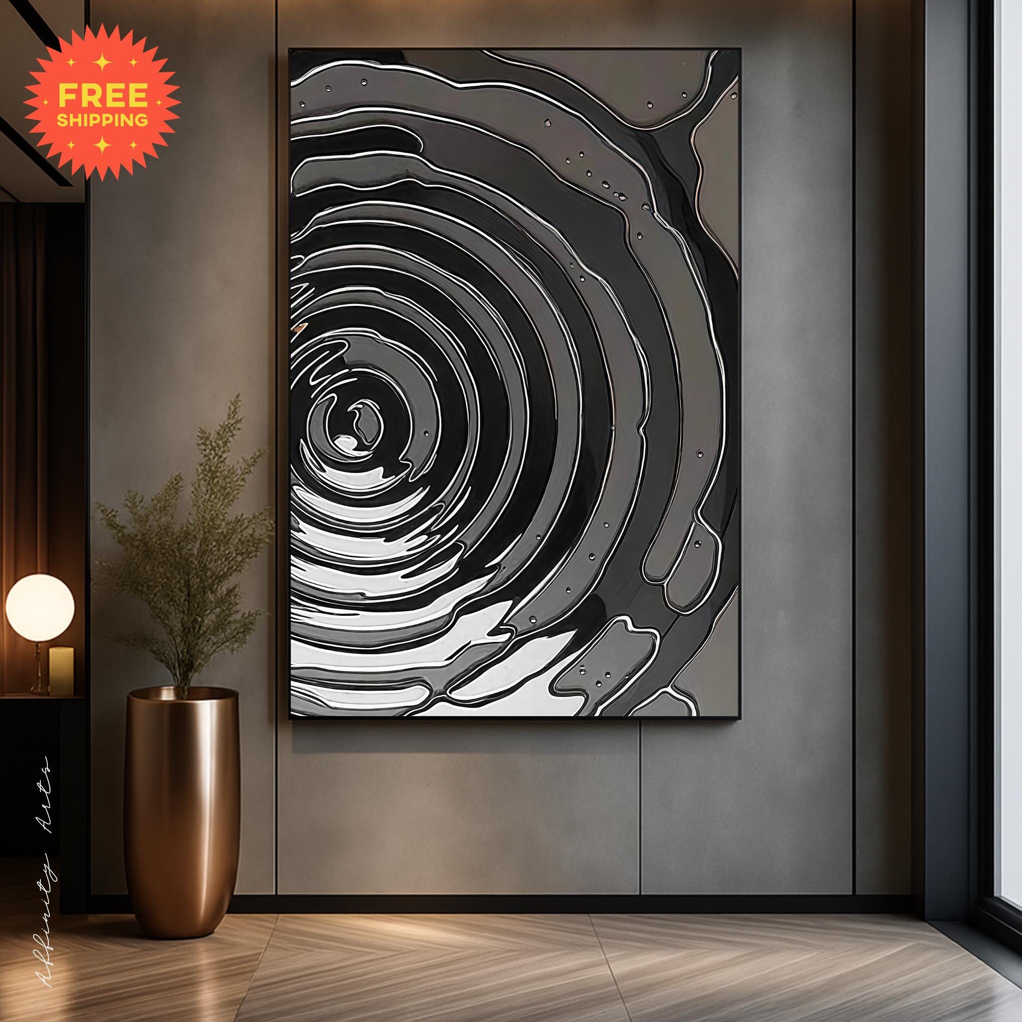 Elegant abstract visualization of sound waves or magnetic fields in grayscale
