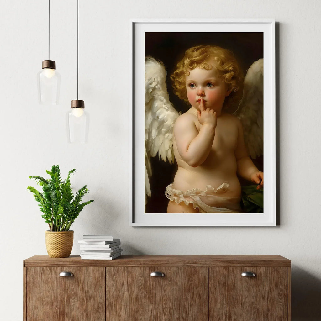 Winged Angel Art Print, Gold Curl Painting, Classic Home Decor (Digital File Option) - AffinityArts 