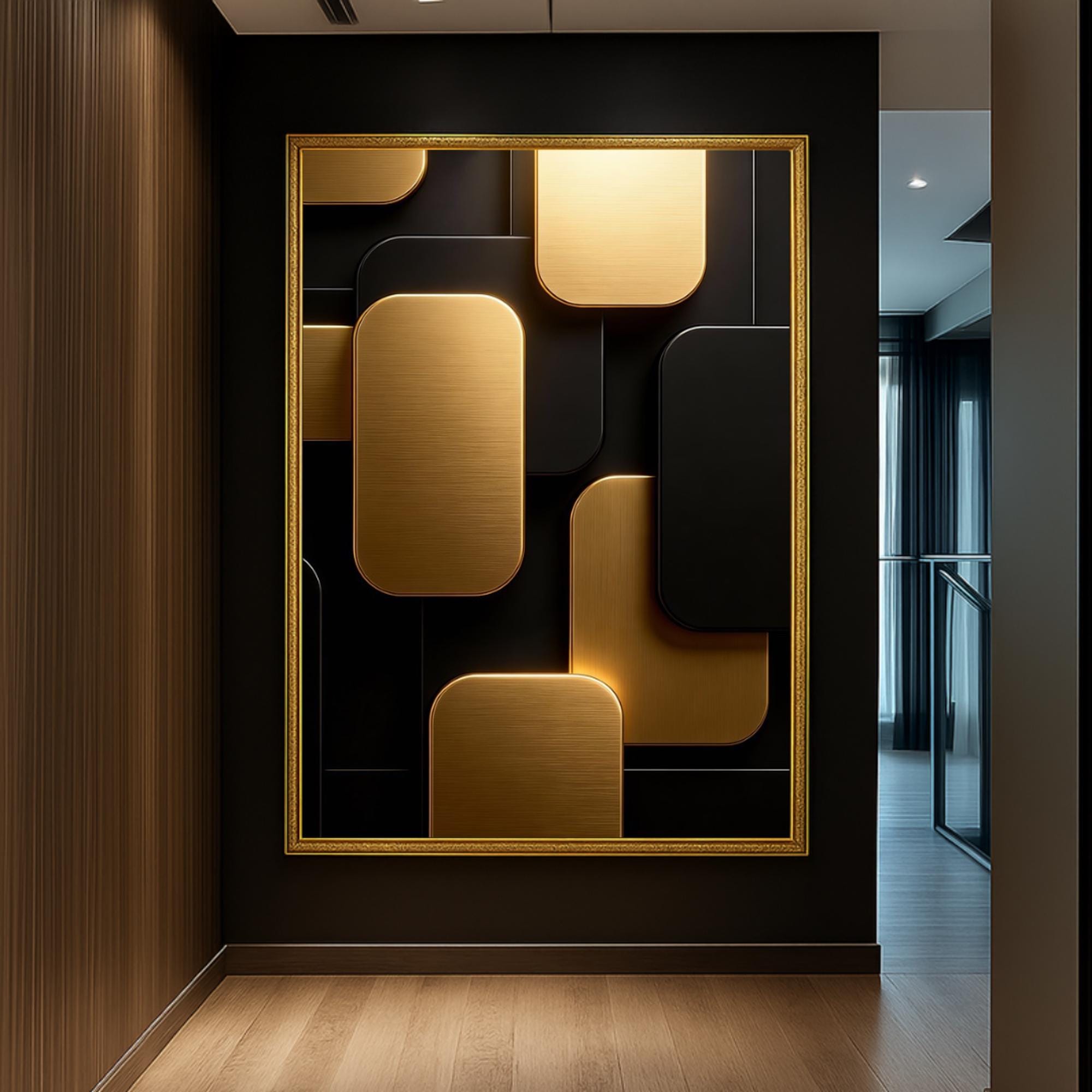 Black Gold Geometric Wall Art Print, Abstract Metal Panels Poster or Canvas, Modern Minimalist 3D Design Art AffinityArts