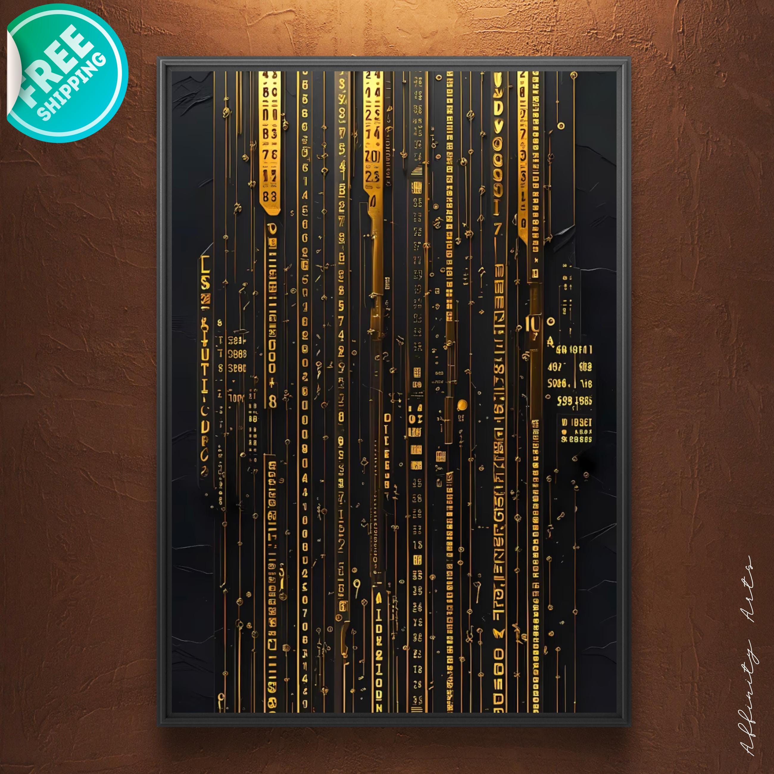 Cyberpunk Circuit Wall Art - Futuristic Gold Digital Code Canvas Print AffinityArts