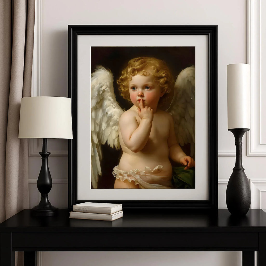 Winged Angel Art Print, Gold Curl Painting, Classic Home Decor (Digital File Option) - AffinityArts 