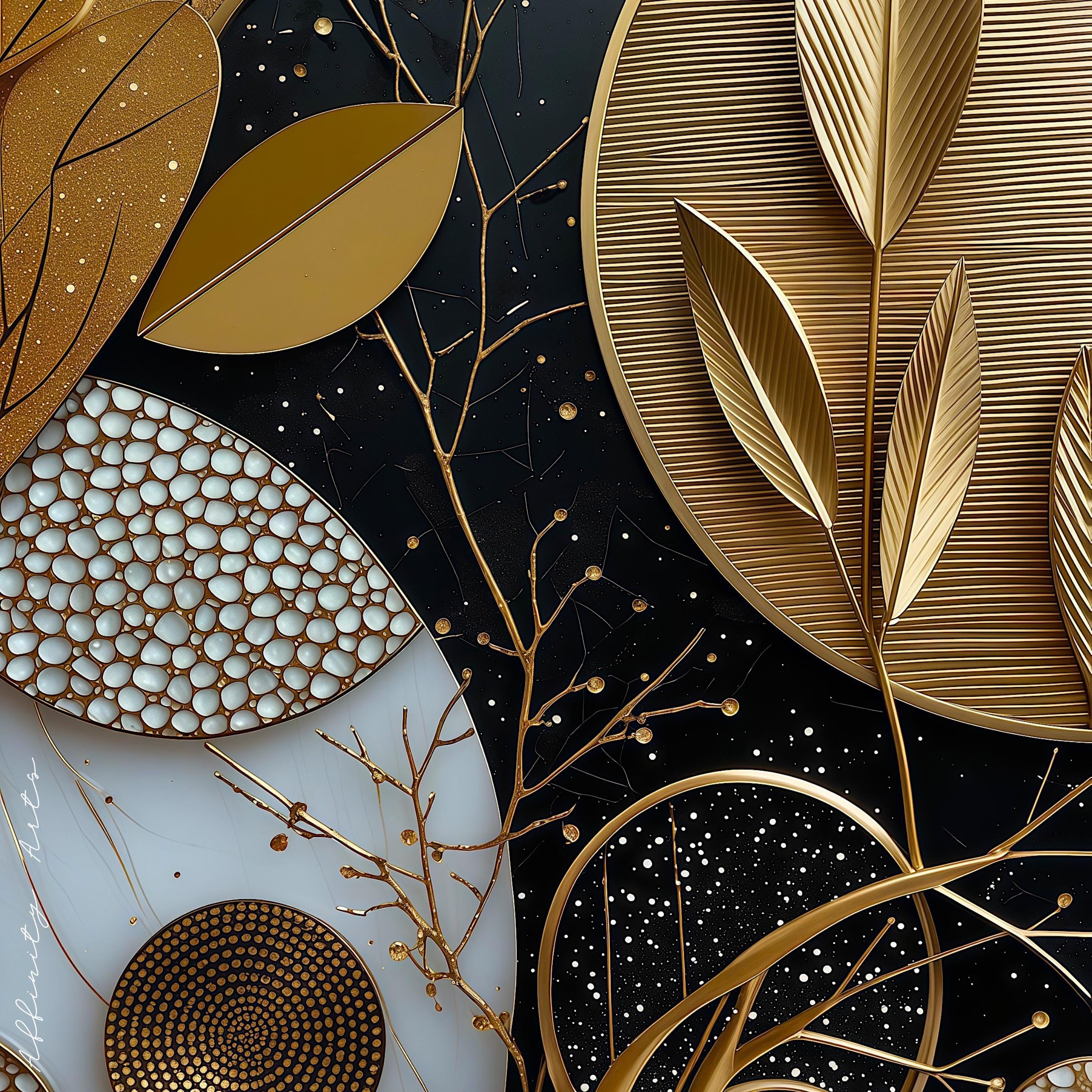 Modern Botanical Wall Art – Gold and Black Abstract Canvas Print AffinityArts