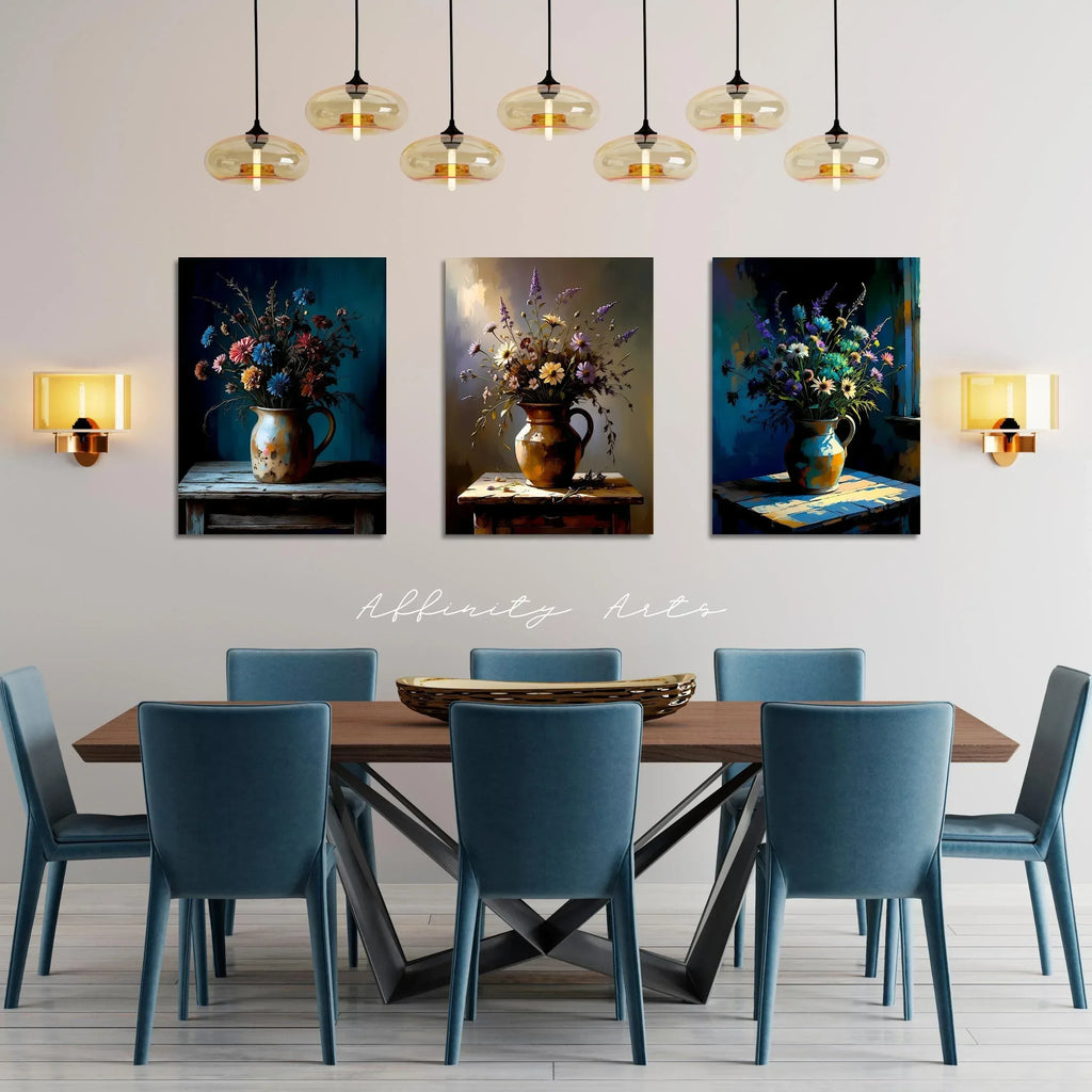 Rustic Floral Canvas Wall Art Set: Vintage Still Life Flower Bouquet - AffinityArts 
