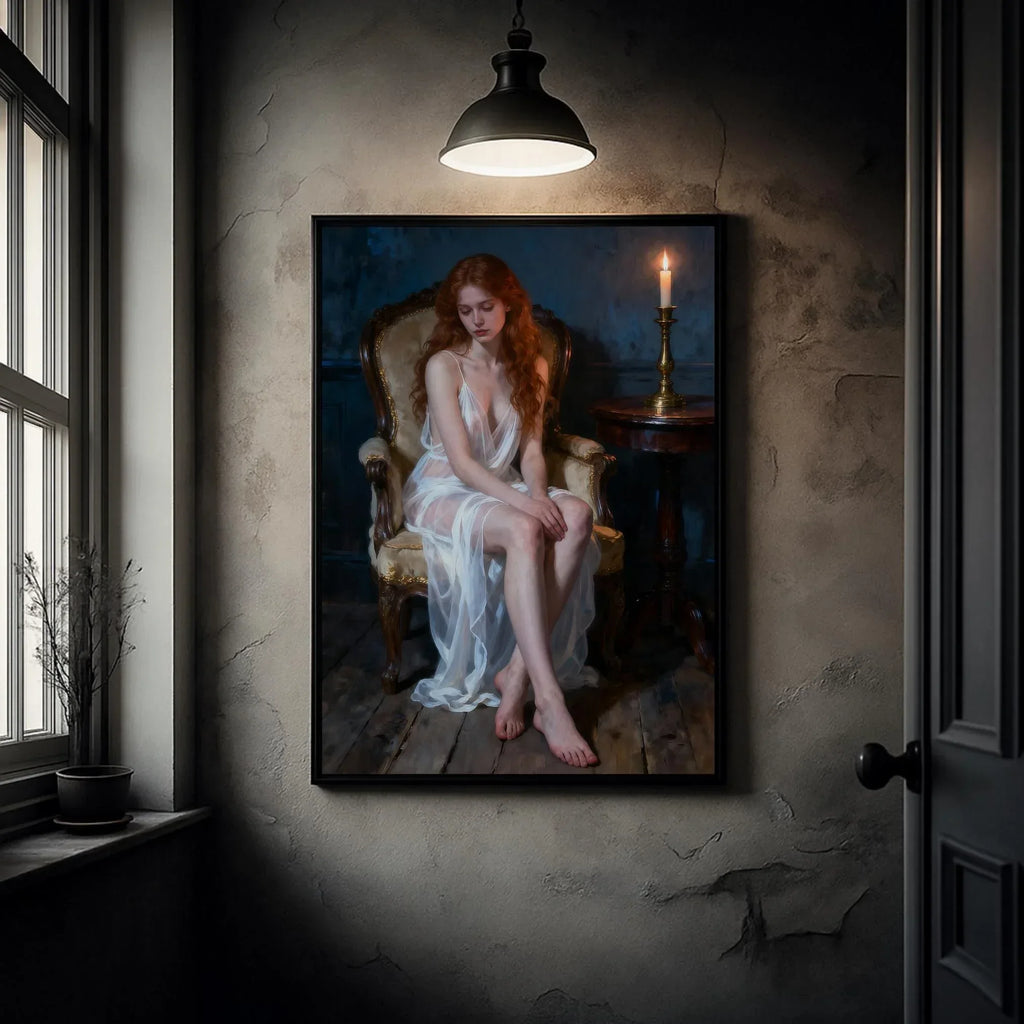 Evening grace Art Print, Woman Silhouette Poster, White Sheer Dress Wall Art, Premium Paper Print, Large Sizes & Digital File - AffinityArts 