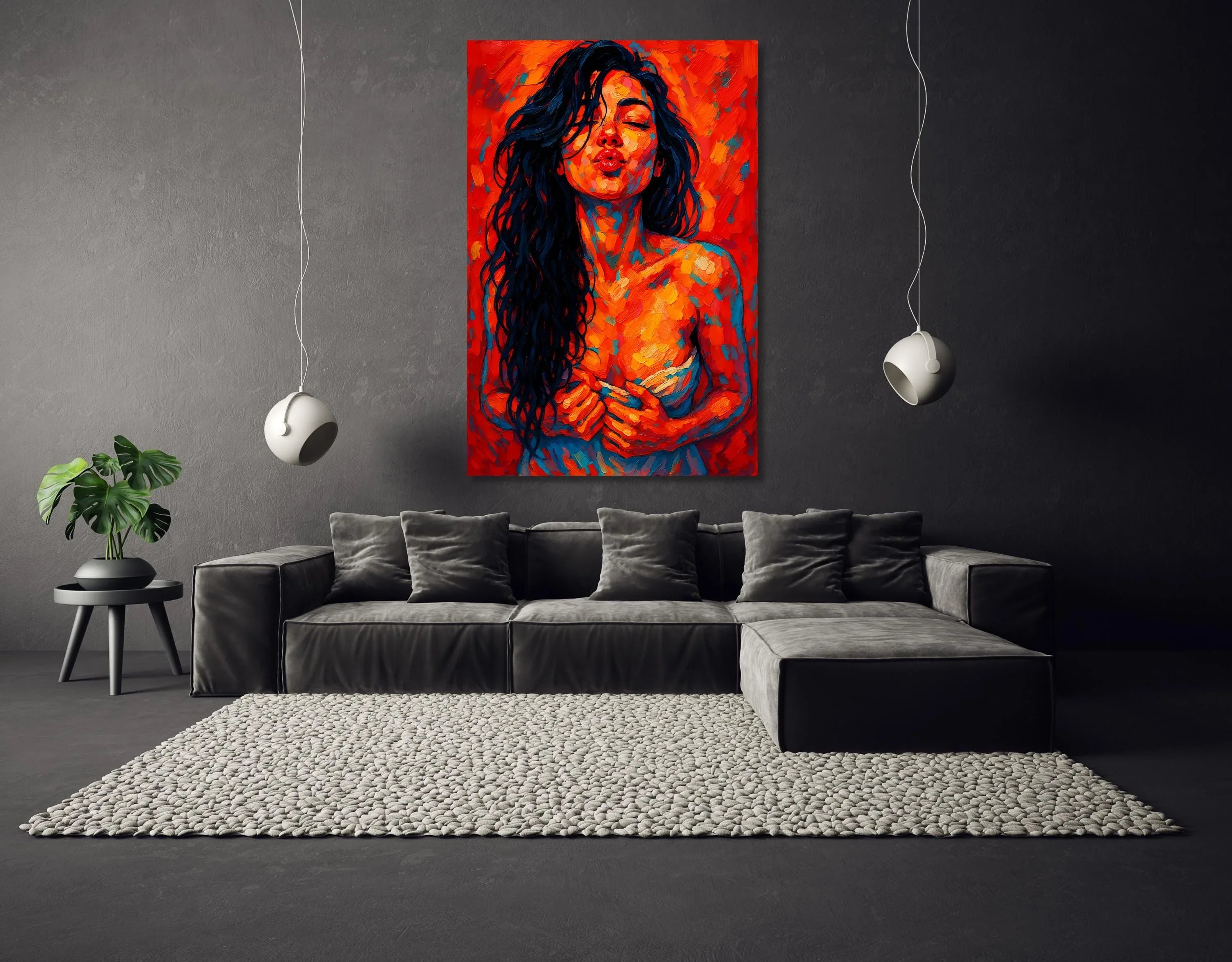 Abstract Kiss Portrait: Vibrant Expressionist Woman Art Print - AffinityArts 