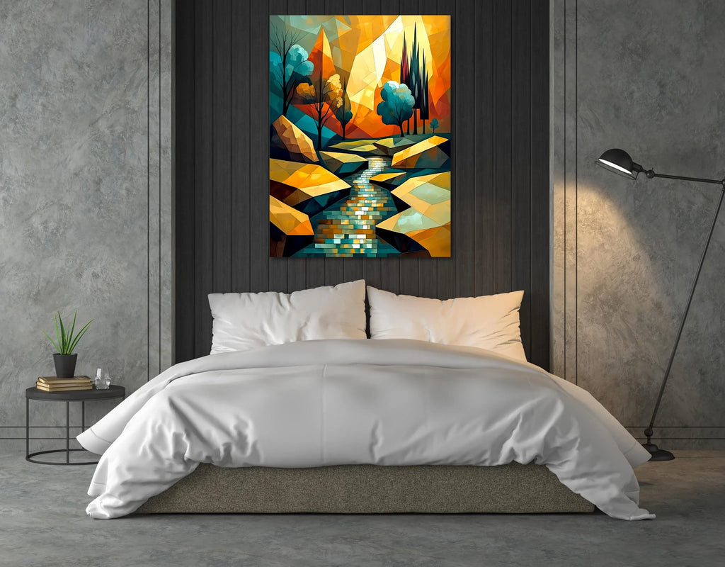 Abstract Mountain Landscape Canvas Wall Art – Colorful River Print Poster - AffinityArts 