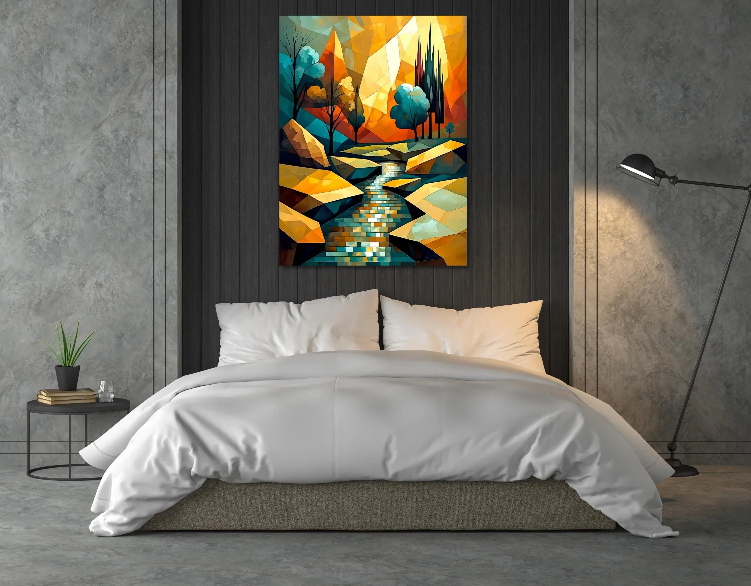 Abstract Mountain Landscape Canvas Wall Art – Colorful River Print Poster - AffinityArts 