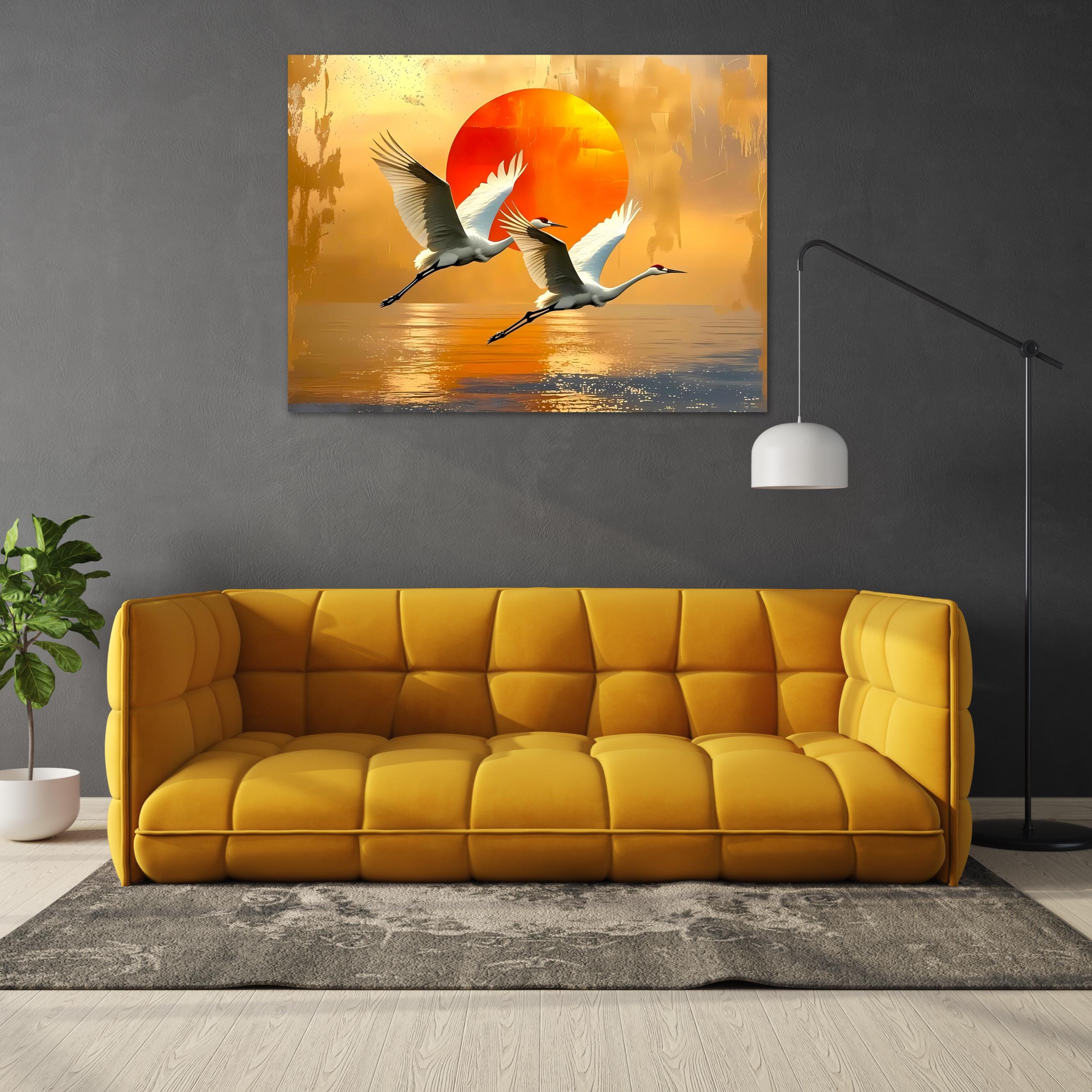 Crane Canvas Print: Japanese Sunset Bird Art, Zen Nature Decor AffinityArts