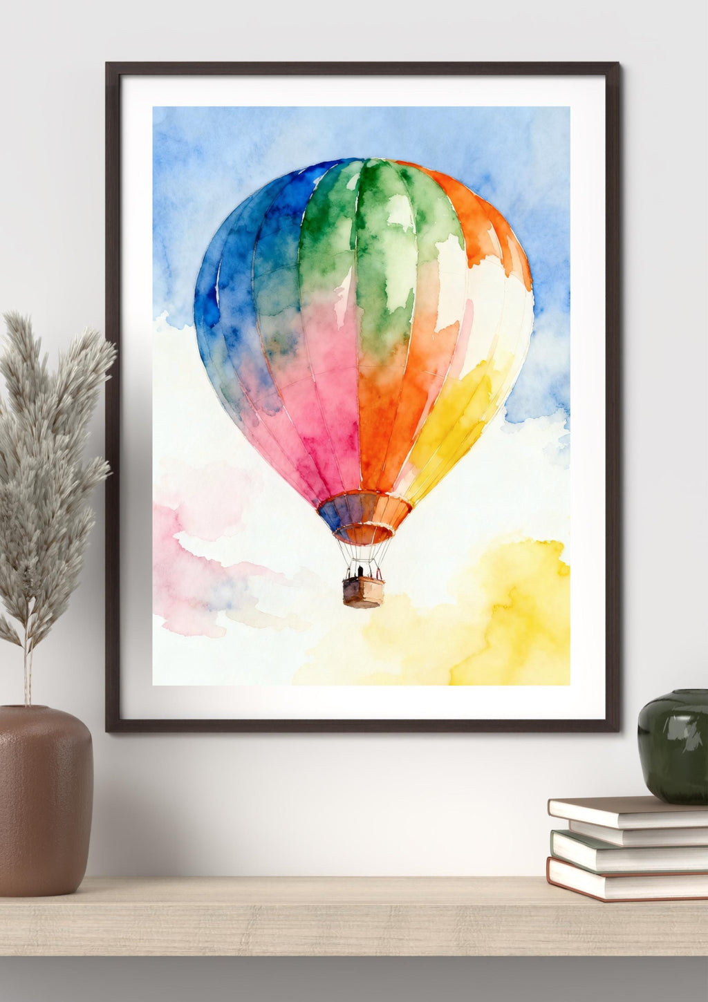 Watercolor Hot Air Balloon Print: Rainbow Nursery Wall Art AffinityArts