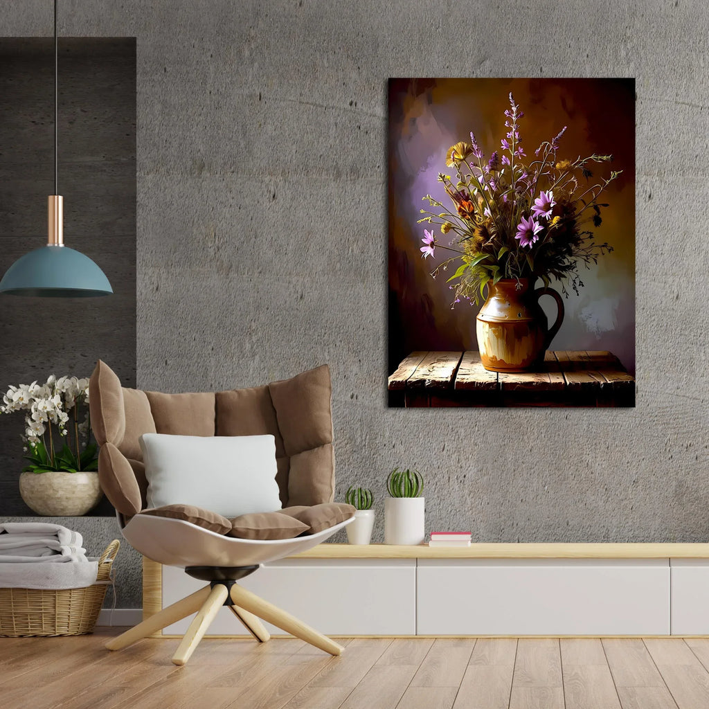 Wildflower Canvas Print: Rustic Floral Painting in Clay Jug - AffinityArts 