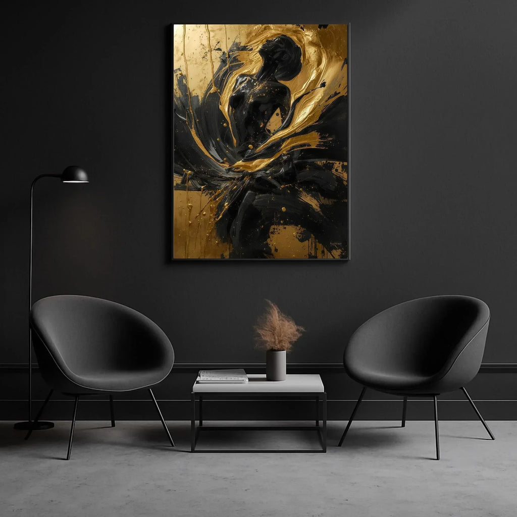 Black and Gold Abstract Woman Art Print, Modern Home Decor (Digital File Option) - AffinityArts 