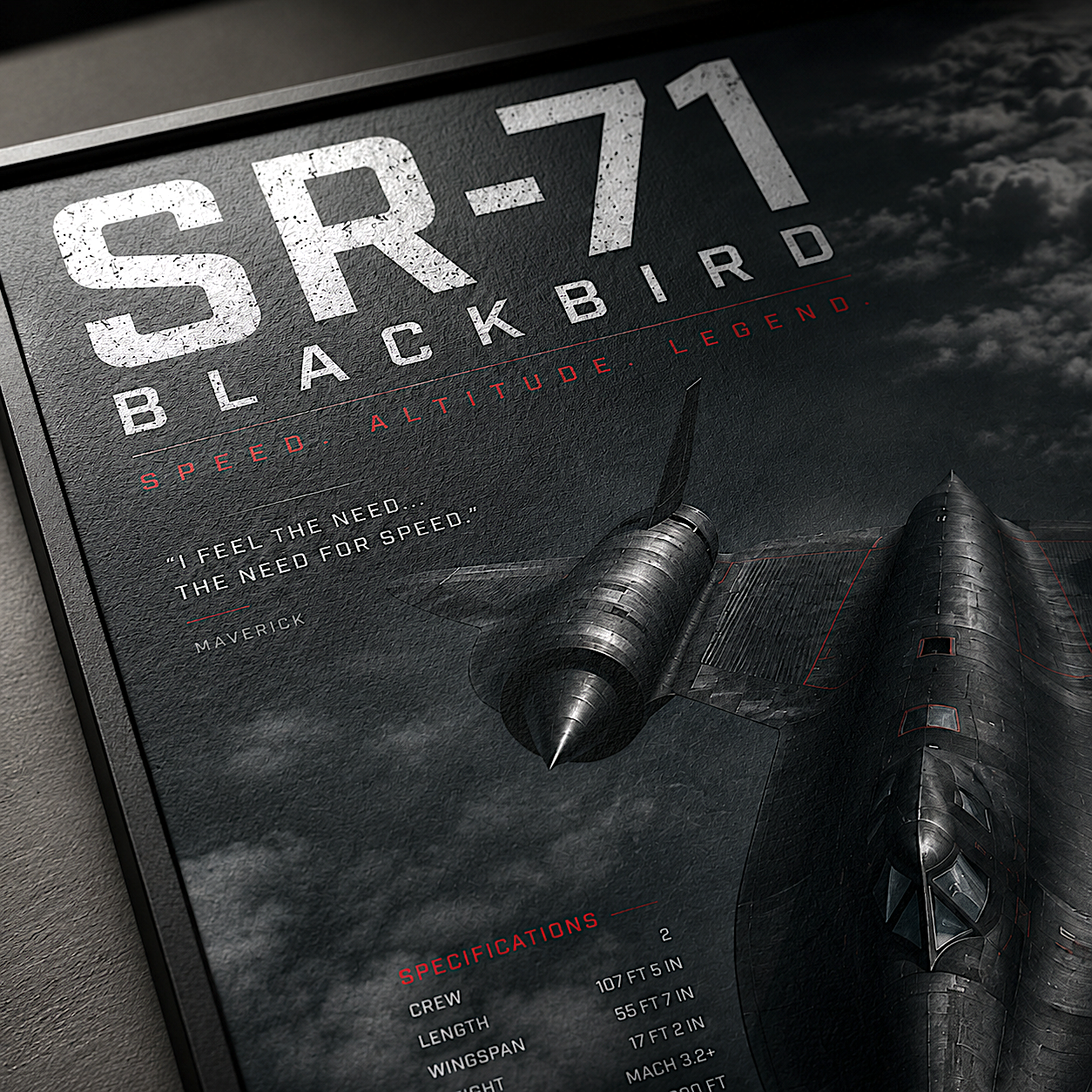 Dark military jet cuts through storm clouds — sr-71 blackbird art print