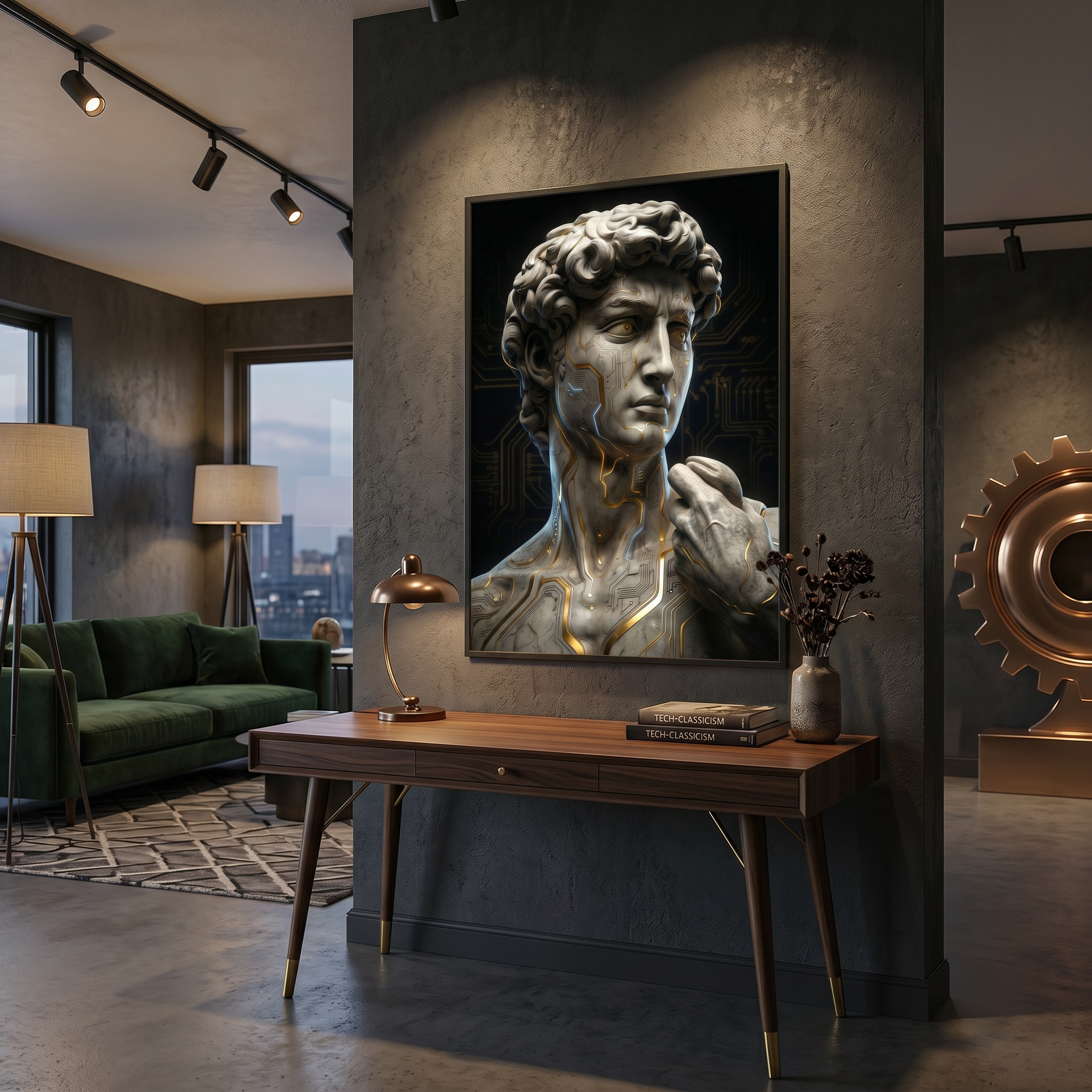 Cyberpunk Decor Wall Art – Greek David Statue Print, Gaming Room & Dark Academia Poster AffinityArts