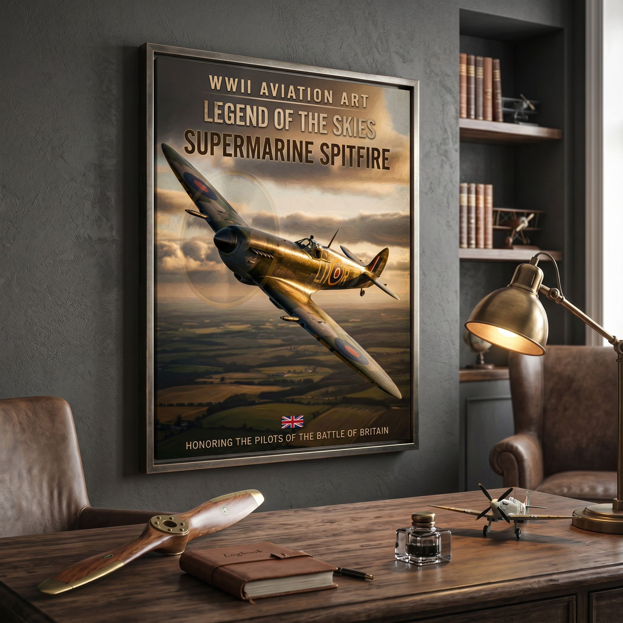WWII aviation art poster — Legend of the Skies Supermarine Spitfire, premium matte print