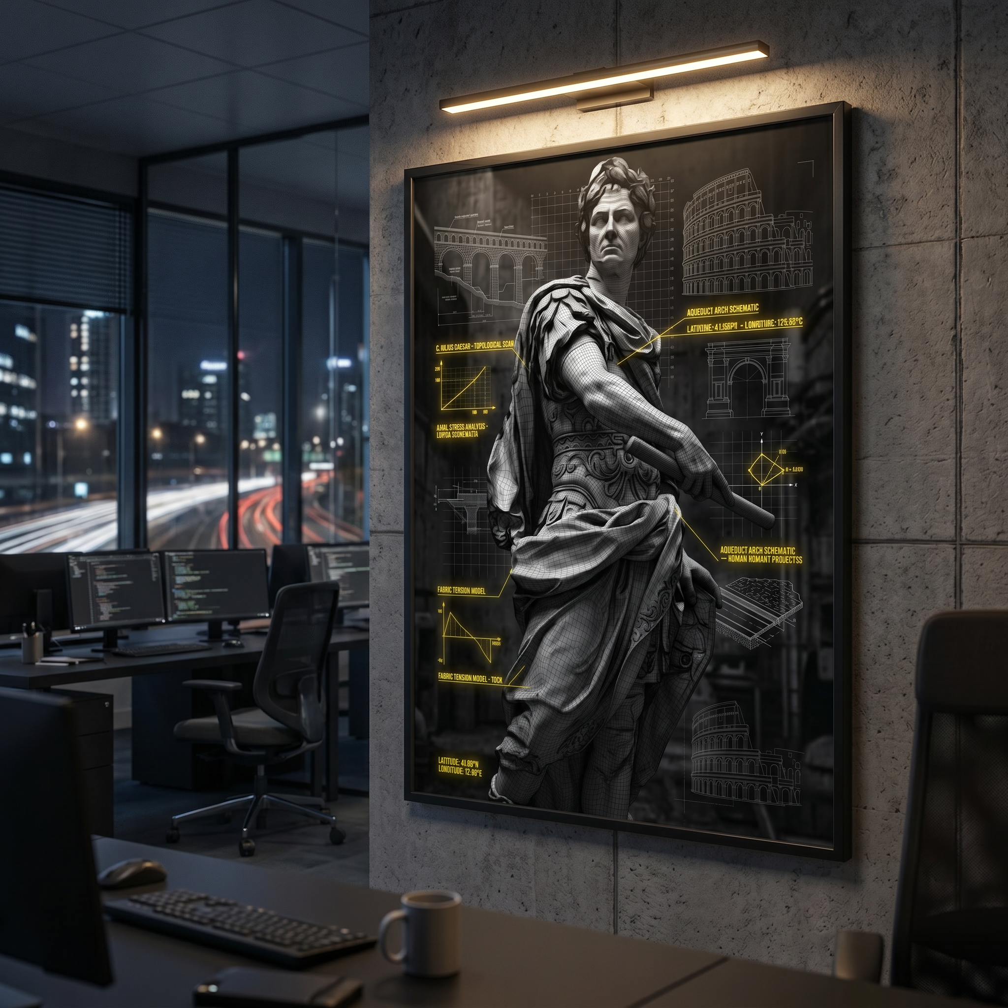Blueprint Poster – Julius Caesar Roman Empire | Dark Academia Decor, Engineering Print