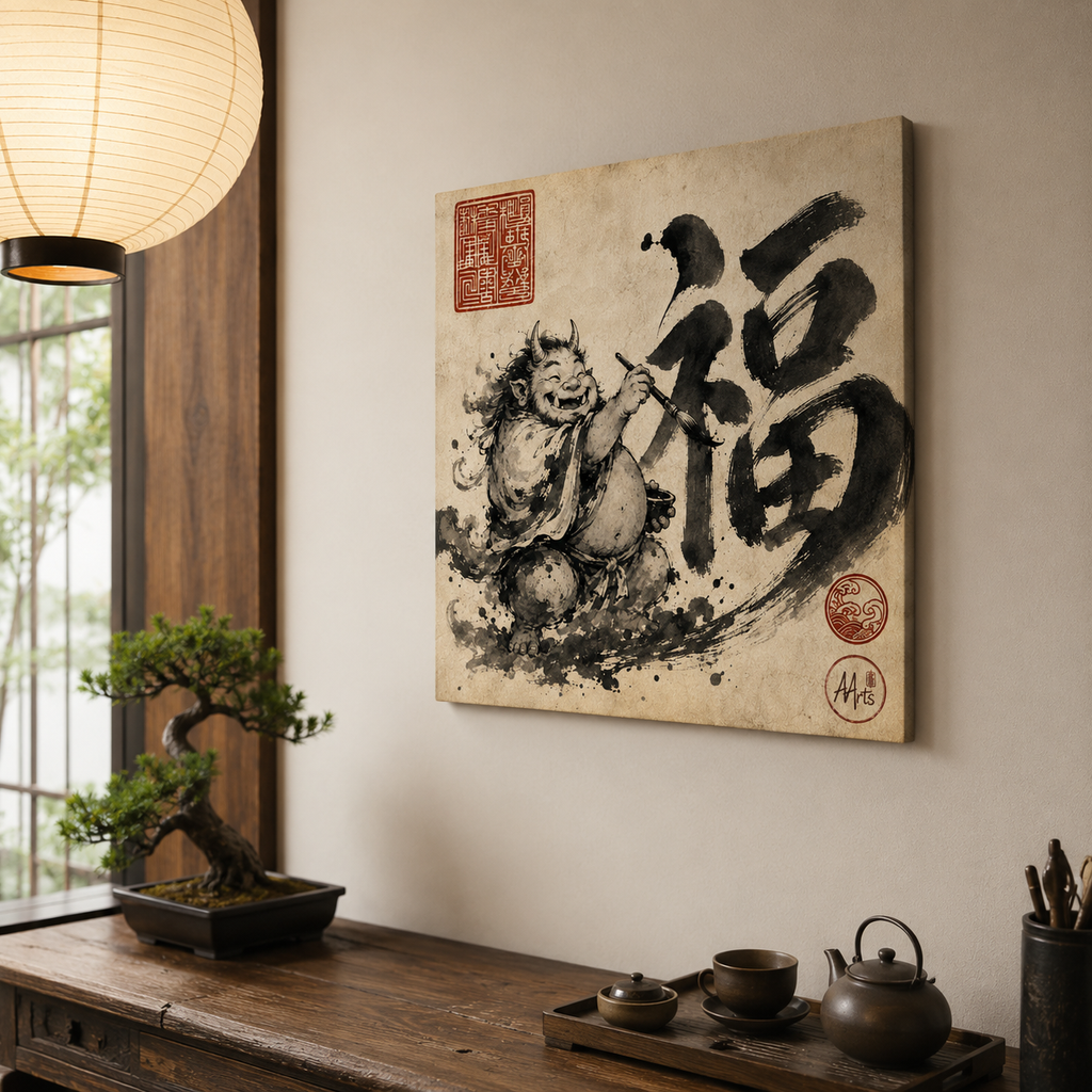japanese ink wall art print — kanji calligraphy, home office decor