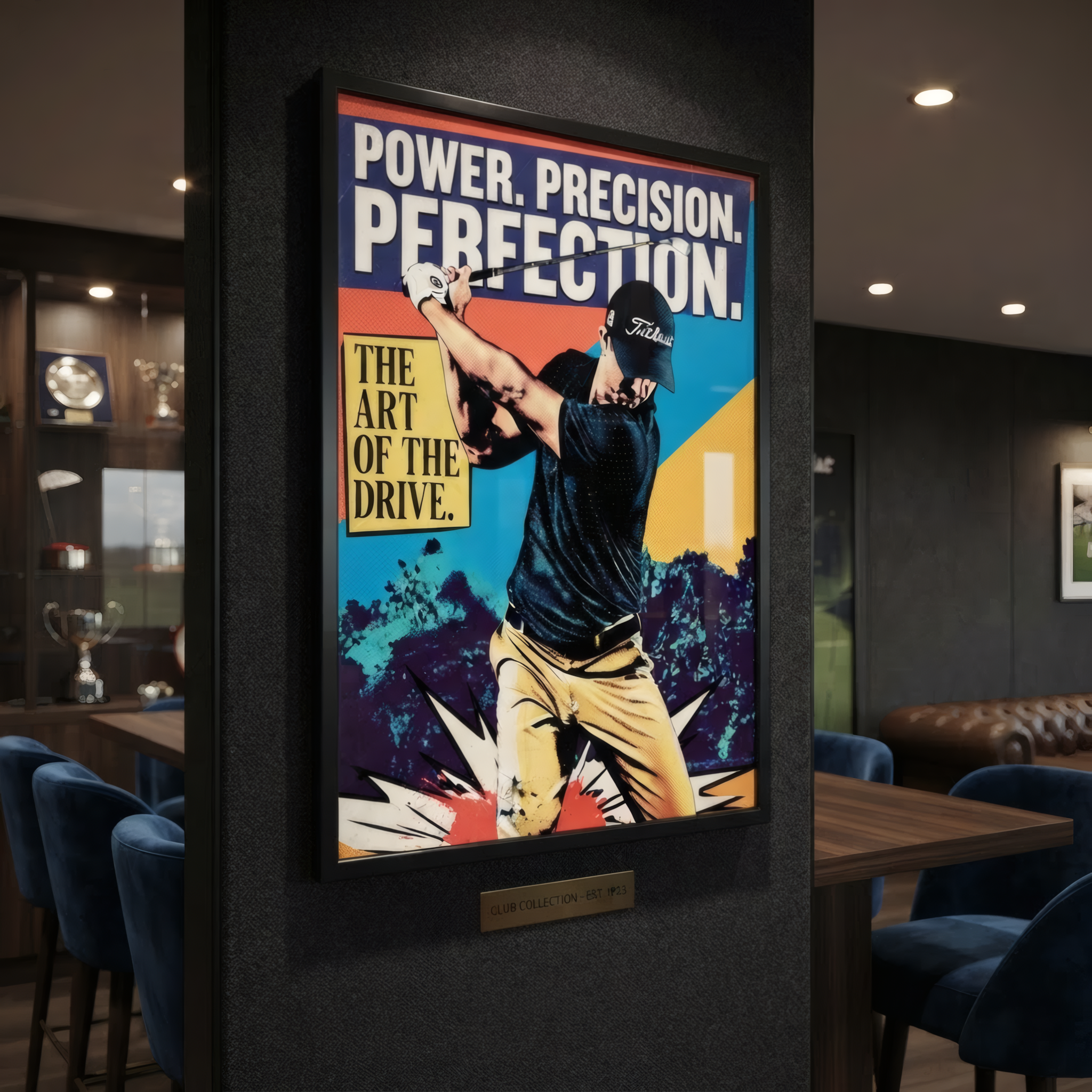 A wall poster built for the golfer who lives for the drive — bold color, punchy retro art print style