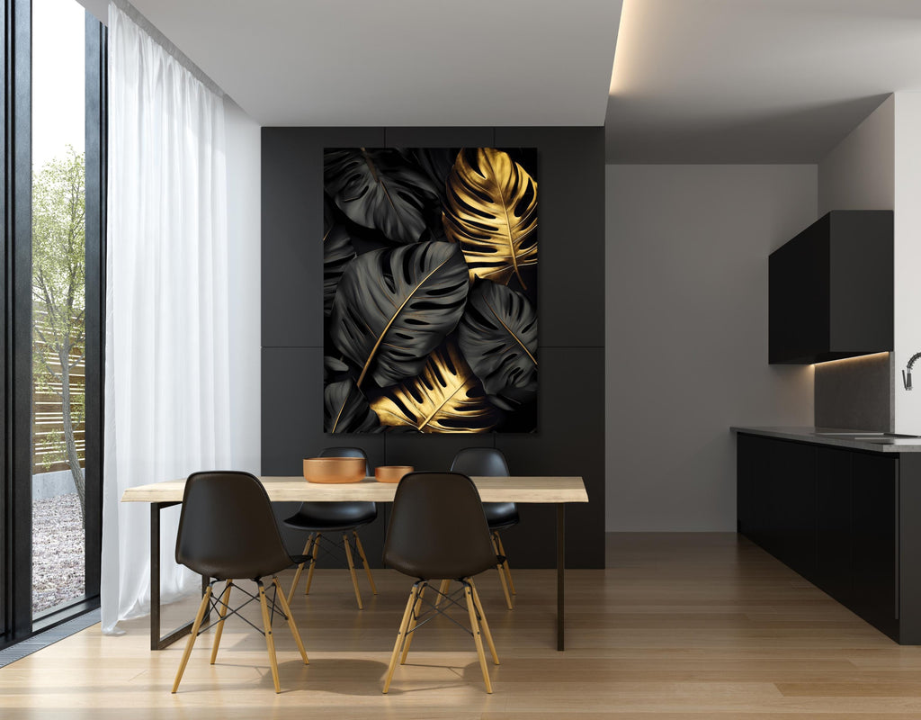 Black and Gold Monstera Leaf Wall Art: Botanical Print, Modern Decor AffinityArts