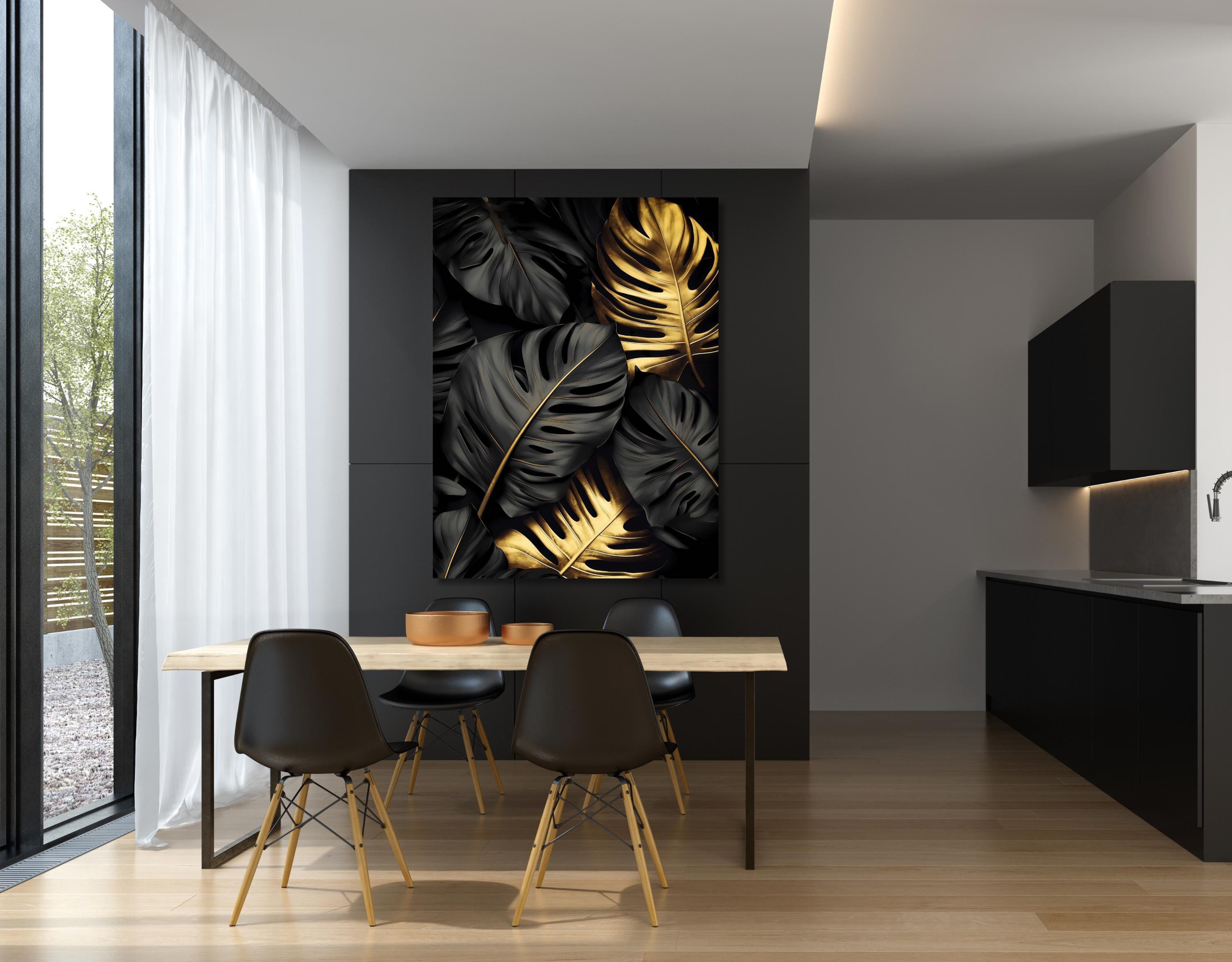 Black and Gold Monstera Leaf Wall Art: Botanical Print, Modern Decor AffinityArts