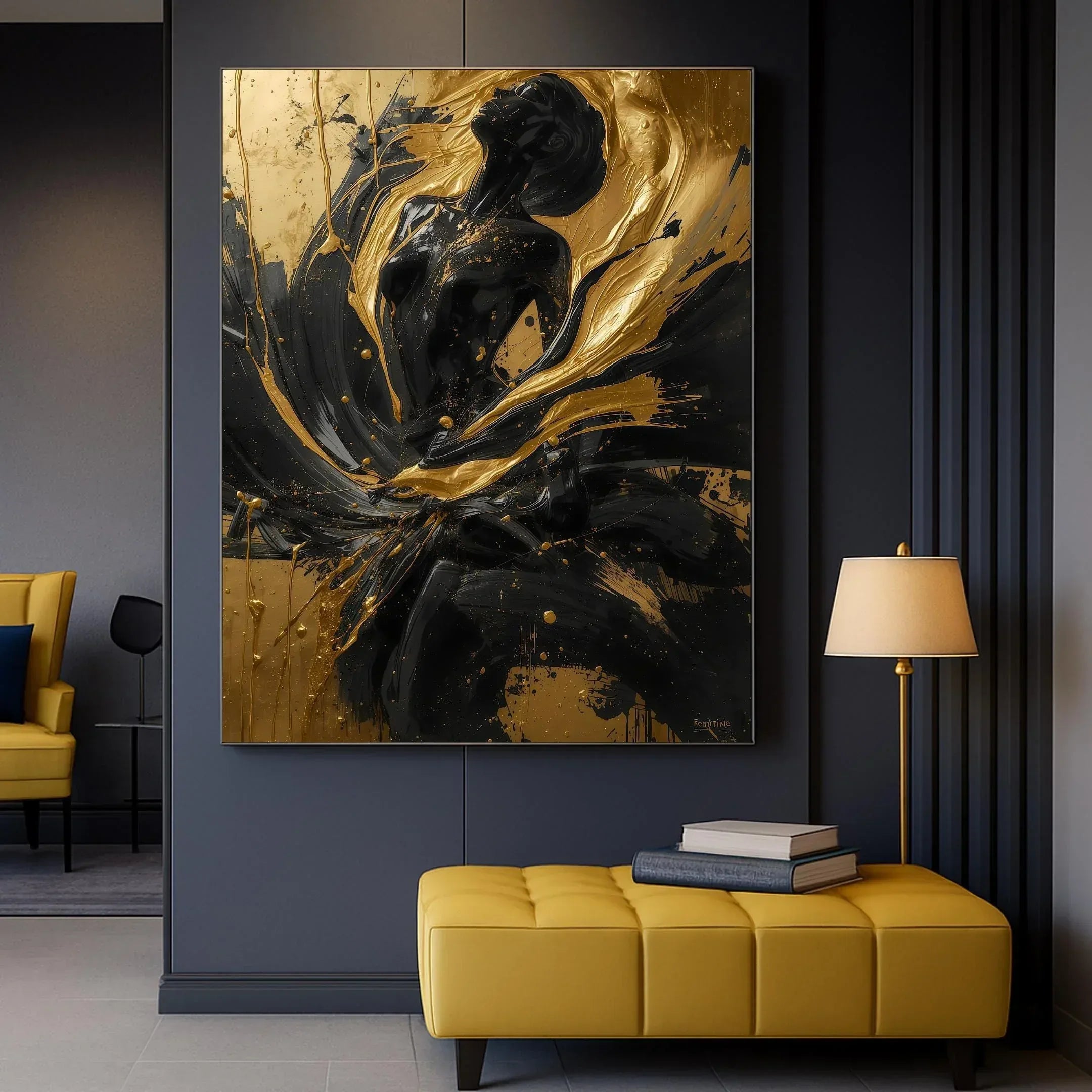 Black and Gold Abstract Woman Art Print, Modern Home Decor (Digital File Option) - AffinityArts 