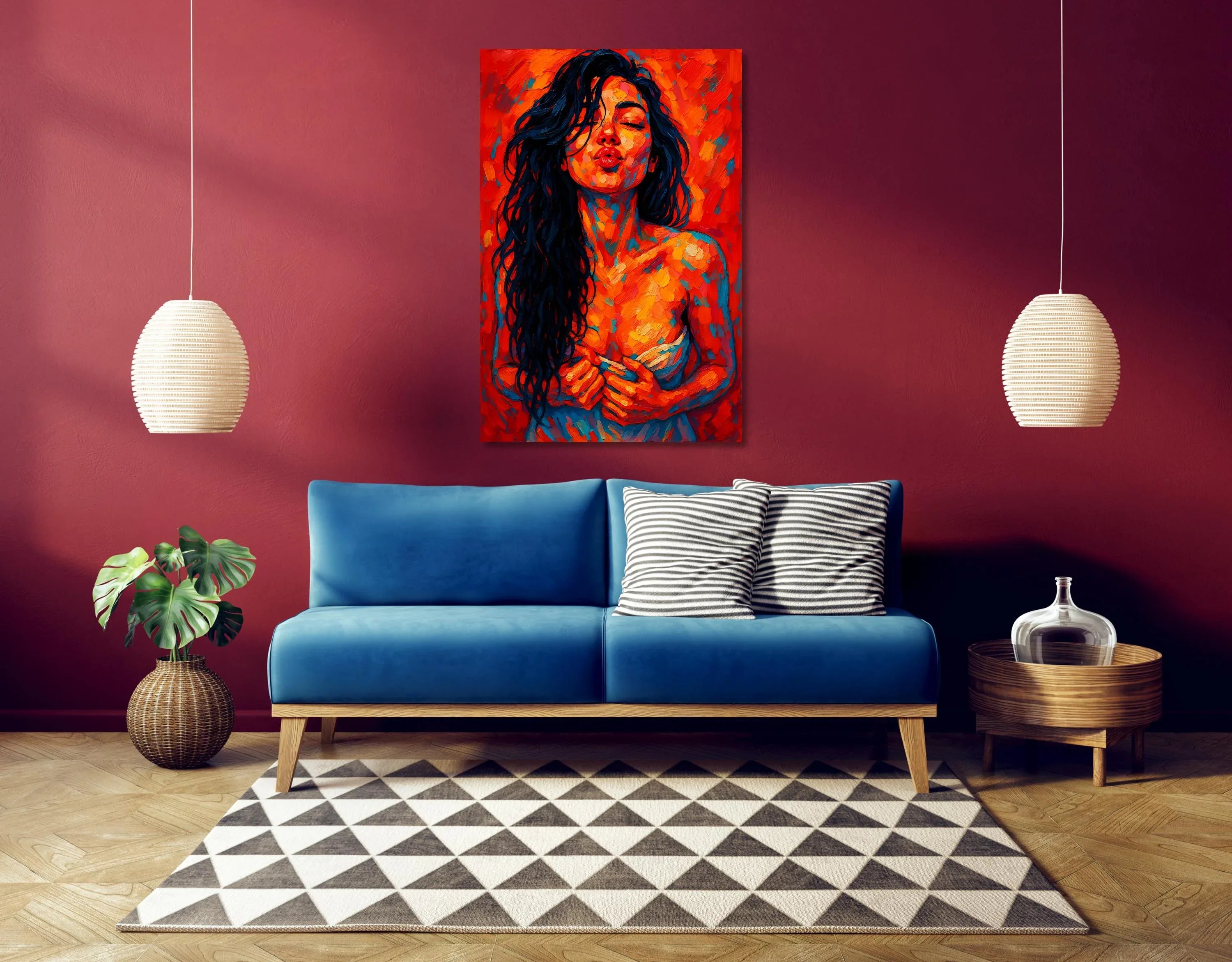 Abstract Kiss Portrait: Vibrant Expressionist Woman Art Print - AffinityArts 