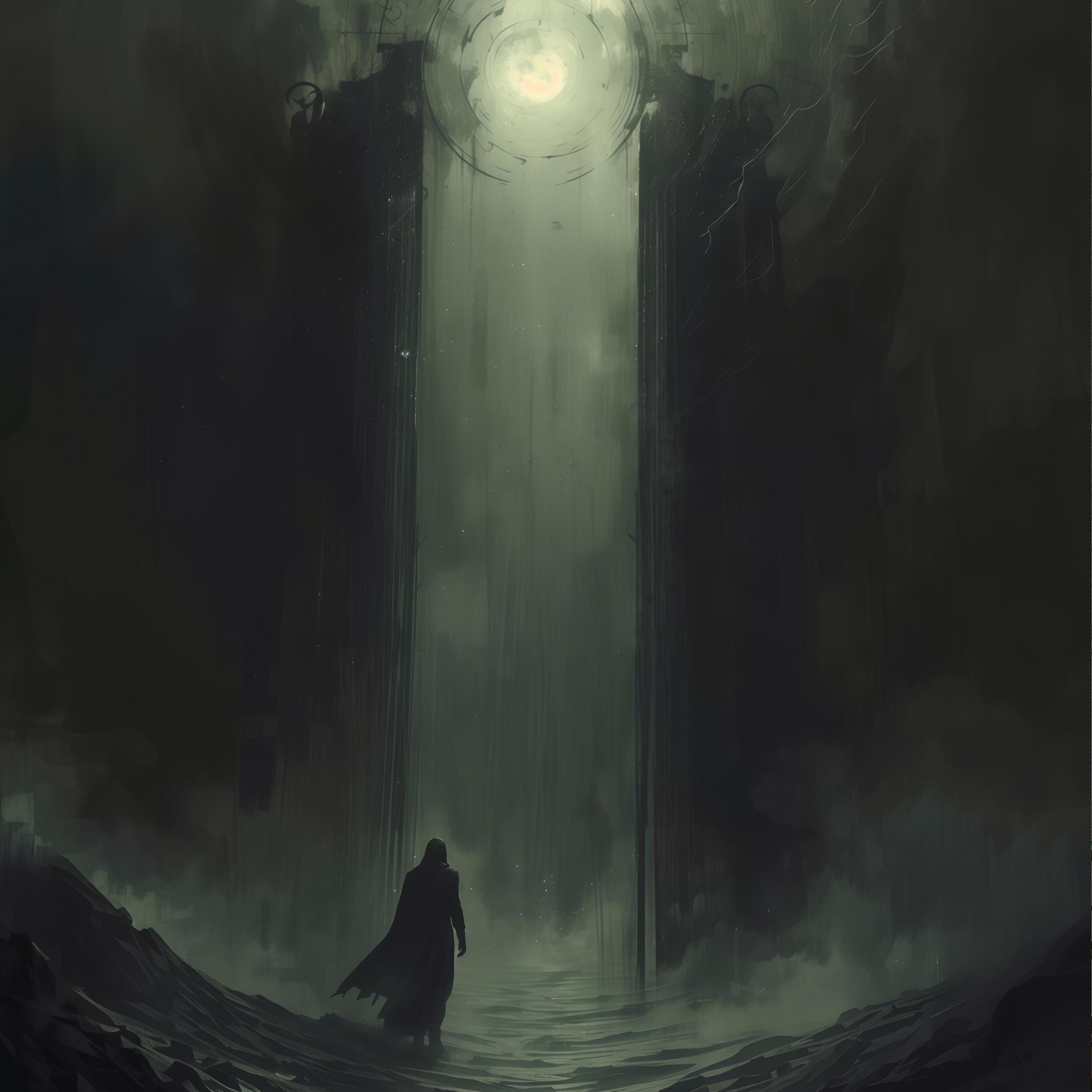 Dark Fantasy Art Print, Gates from Darkness to Light, Satin Paper