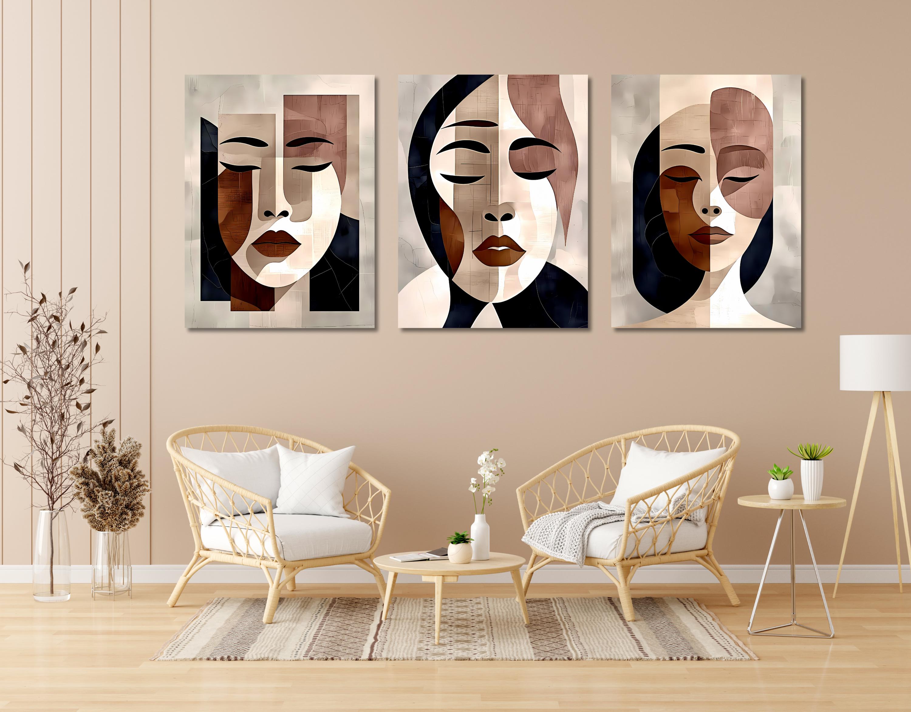 Minimalist Face Art Set: Abstract Woman Portrait, Modern Boho Decor AffinityArts