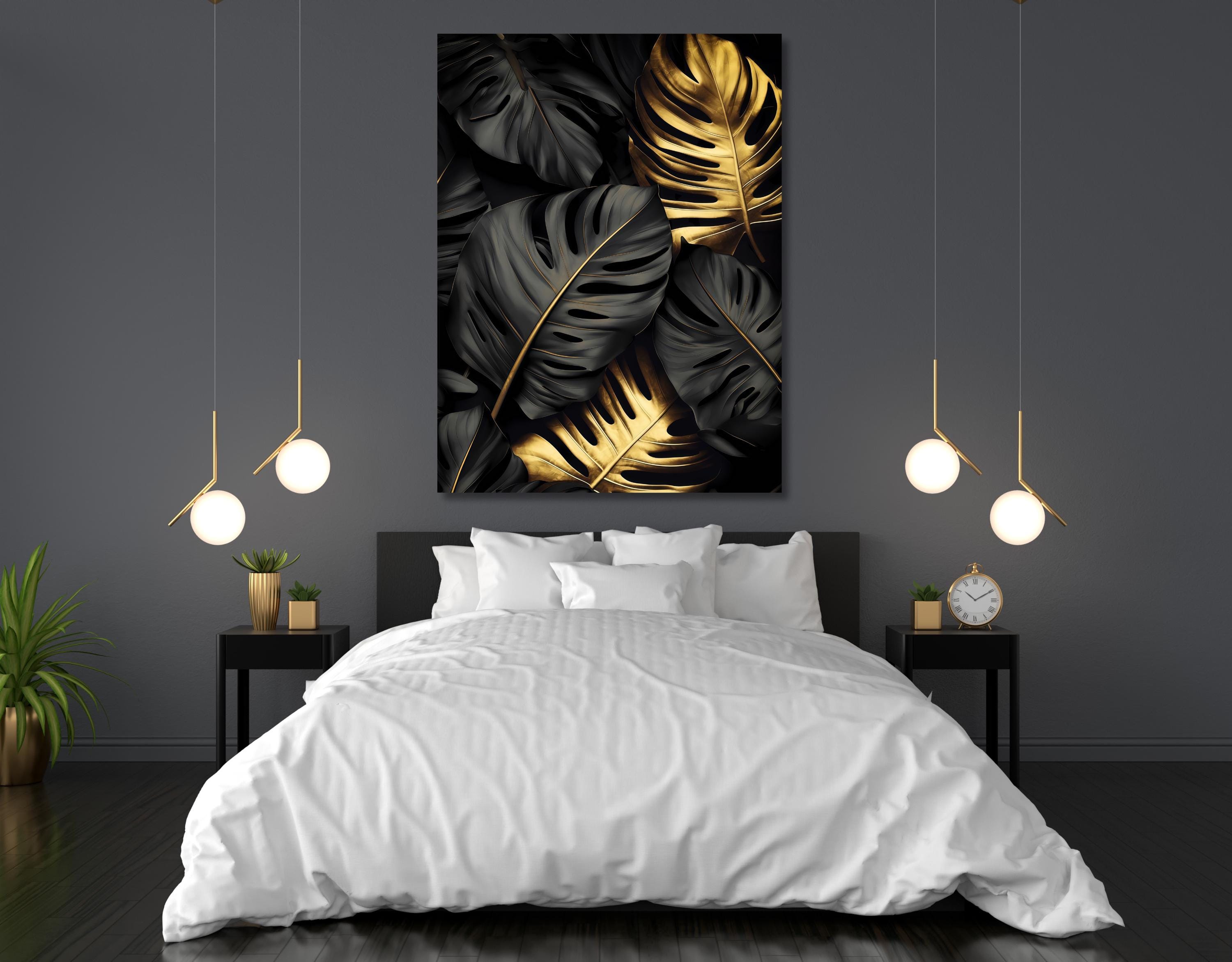 Black and Gold Monstera Leaf Wall Art: Botanical Print, Modern Decor AffinityArts