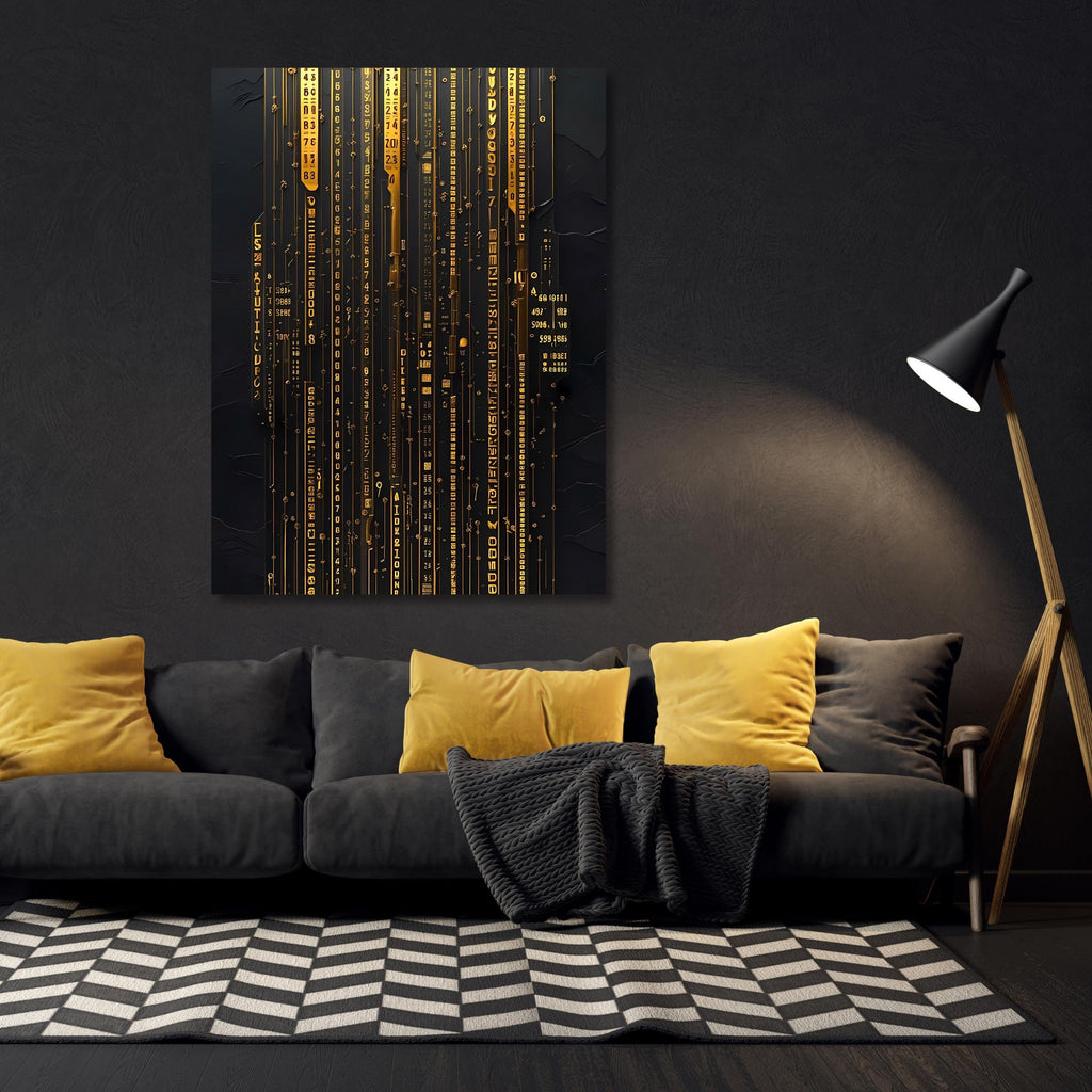 Cyberpunk Circuit Wall Art - Futuristic Gold Digital Code Canvas Print AffinityArts