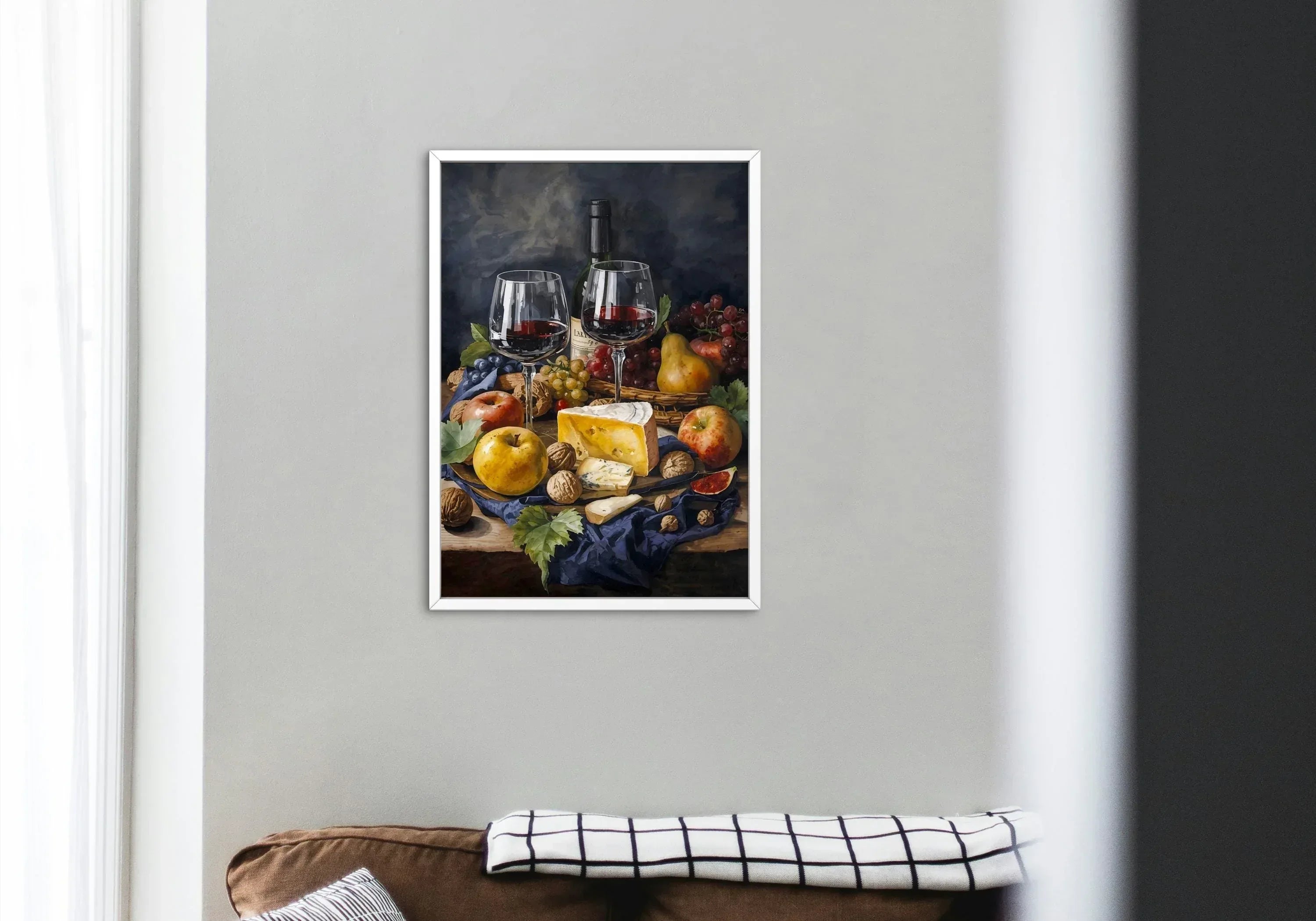 Watercolor Still Life Wine and Cheese Poster Print | Kitchen Dining Wall Art | Digital Download - AffinityArts 