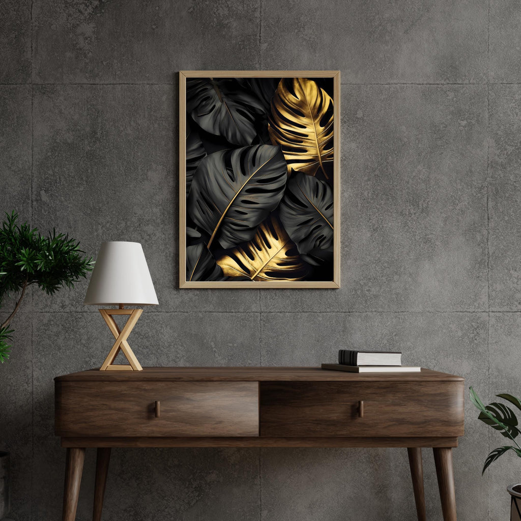 Black and Gold Monstera Leaf Wall Art: Botanical Print, Modern Decor AffinityArts
