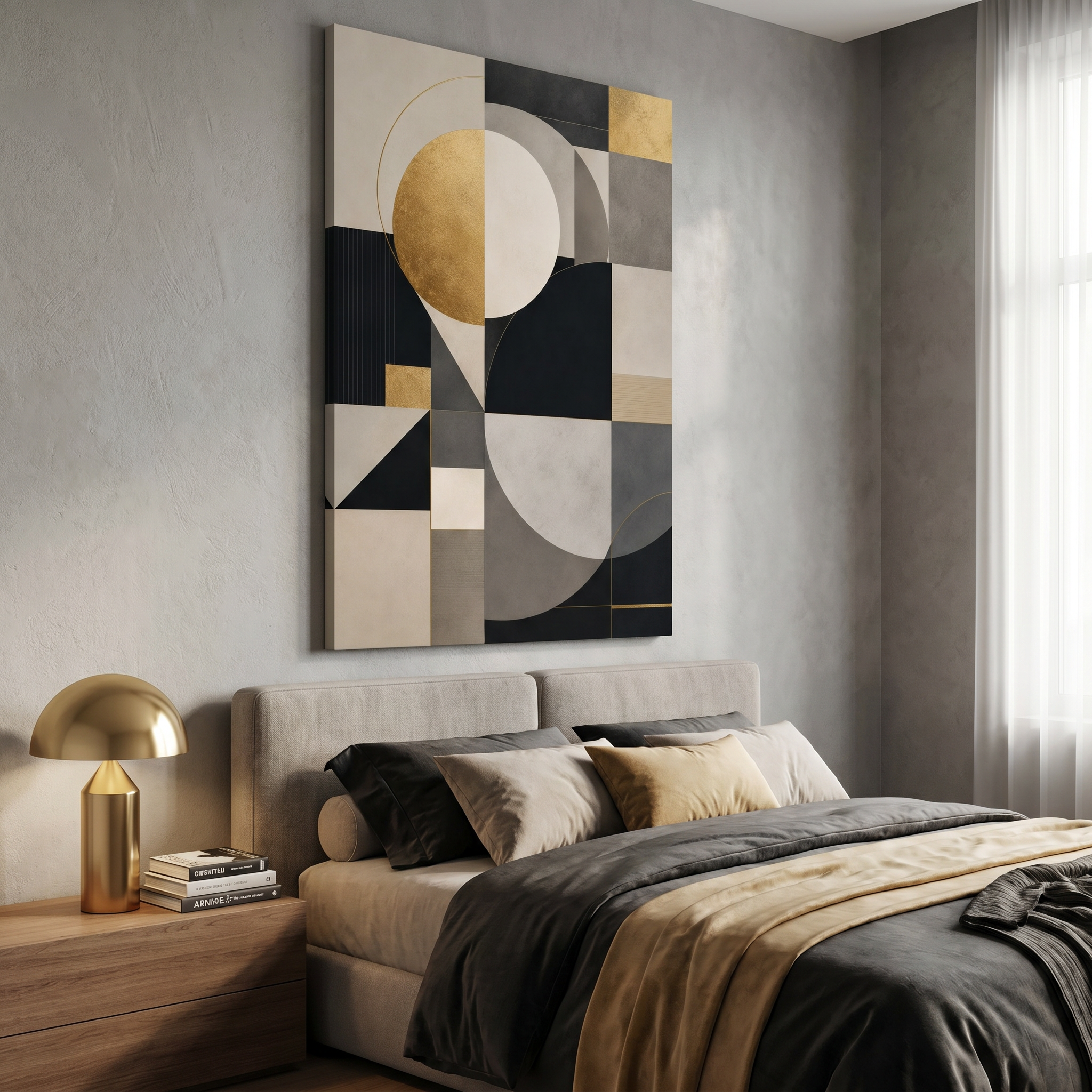 geometric wall art canvas — mid century wall art style, ready to hang