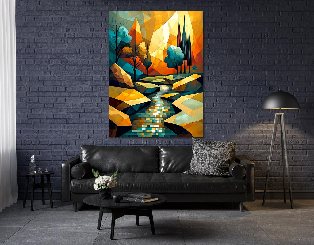 Abstract Mountain Landscape Canvas Wall Art – Colorful River Print Poster - AffinityArts 