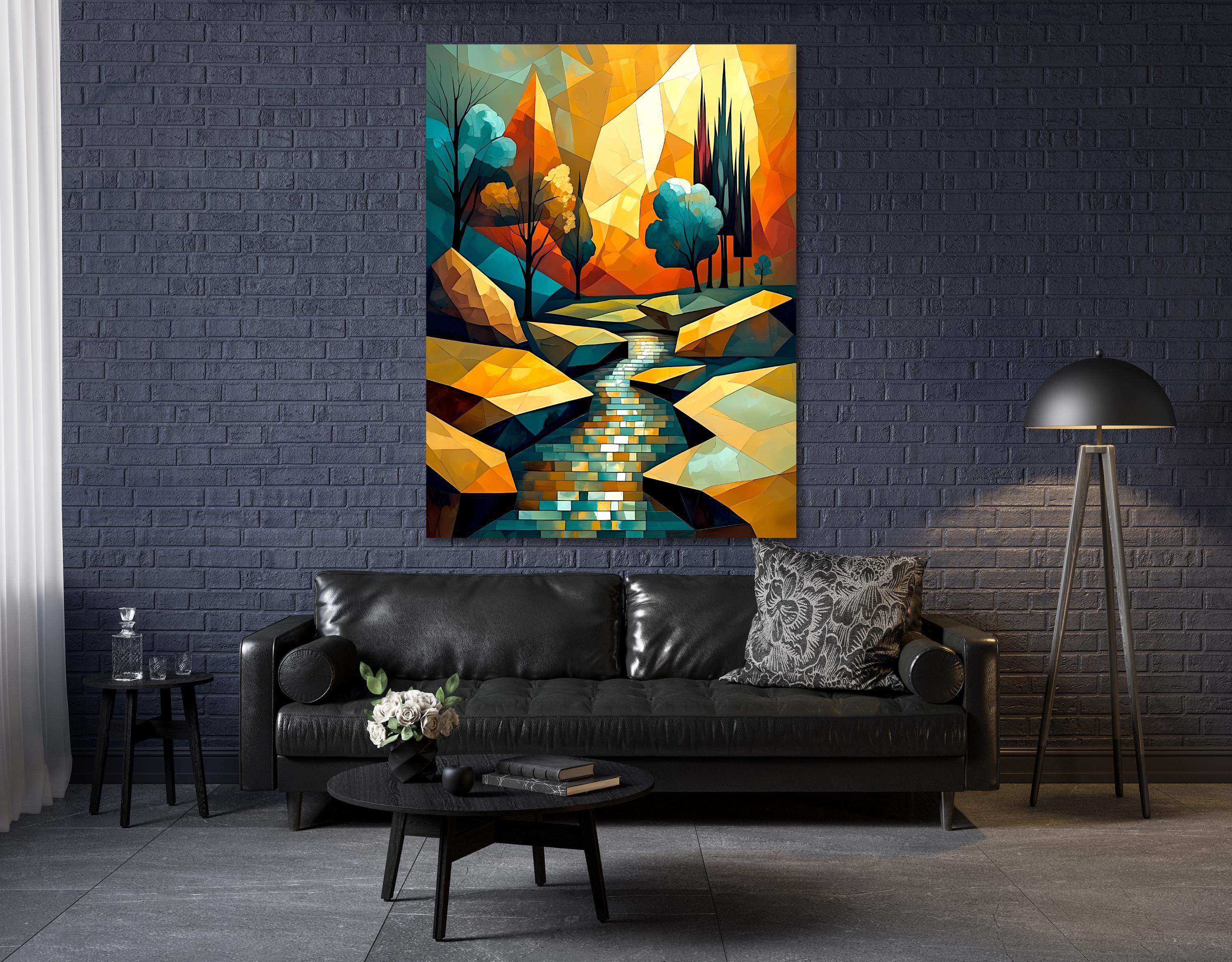 Abstract Mountain Landscape Canvas Wall Art – Colorful River Print Poster - AffinityArts 