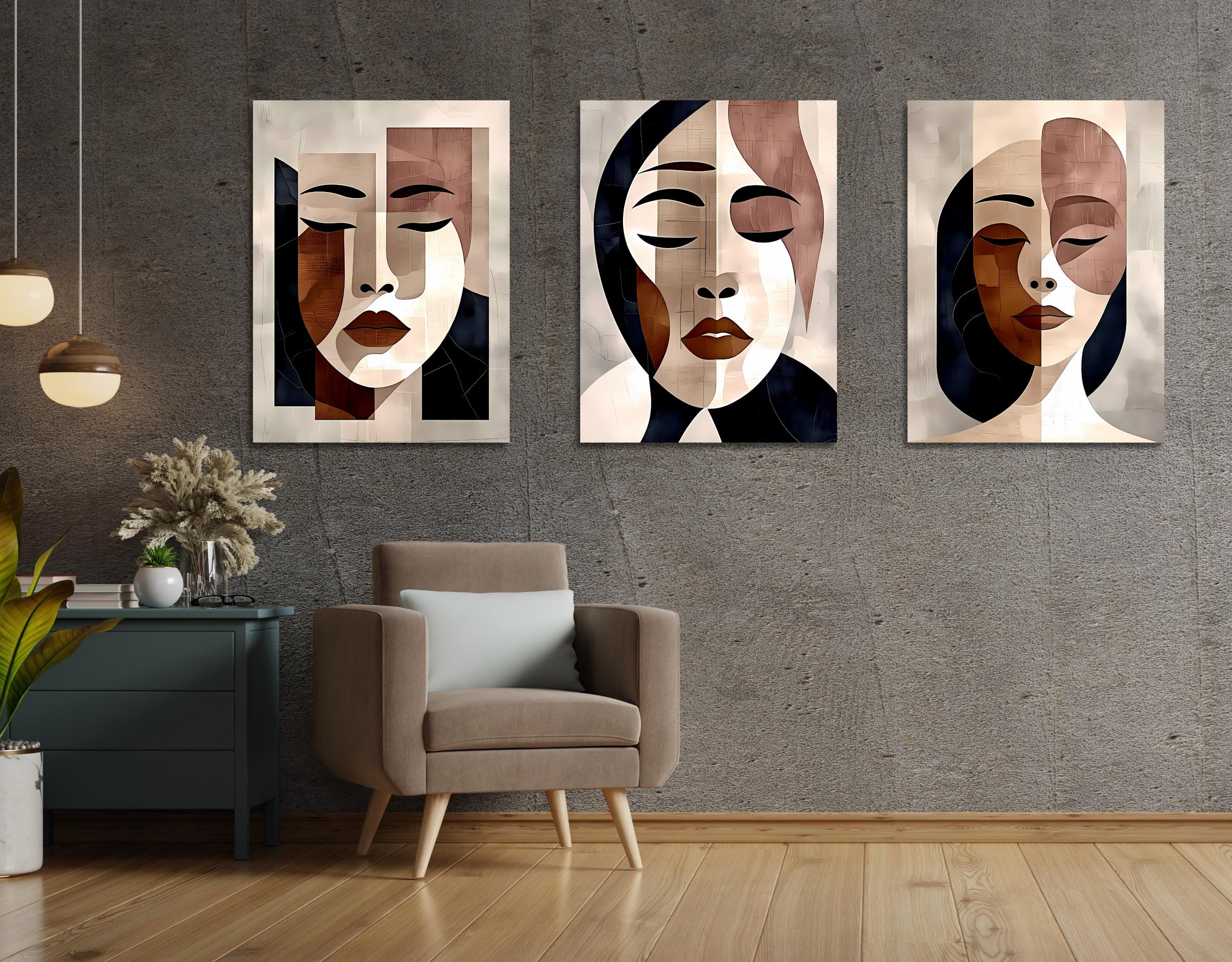 Minimalist Face Art Set: Abstract Woman Portrait, Modern Boho Decor AffinityArts